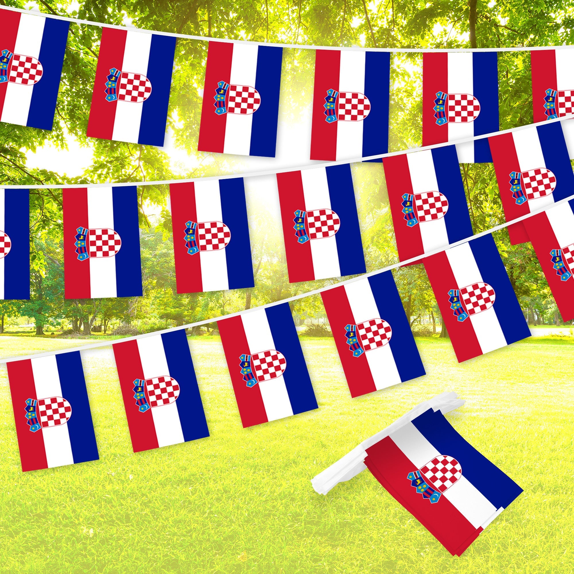 G128 Croatia Croatian Bunting Banner | Flag 8.2 x 5.5 Inch, Full String 33 Feet | Printed 150D Polyester, Decorations For Bar, School, Festival Events Celebration