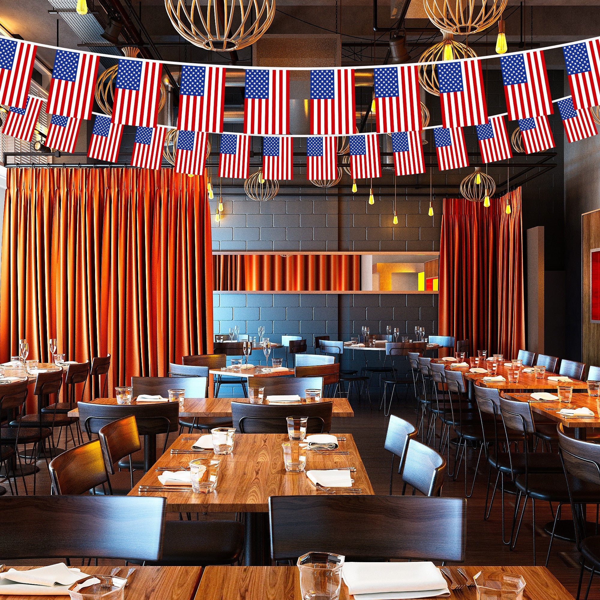 G128 American USA Bunting Banner | Flag 8.2 x 5.5 Inch, Full String 33 Feet | Printed 150D Polyester, Decorations For Bar, School, Festival Events Celebration