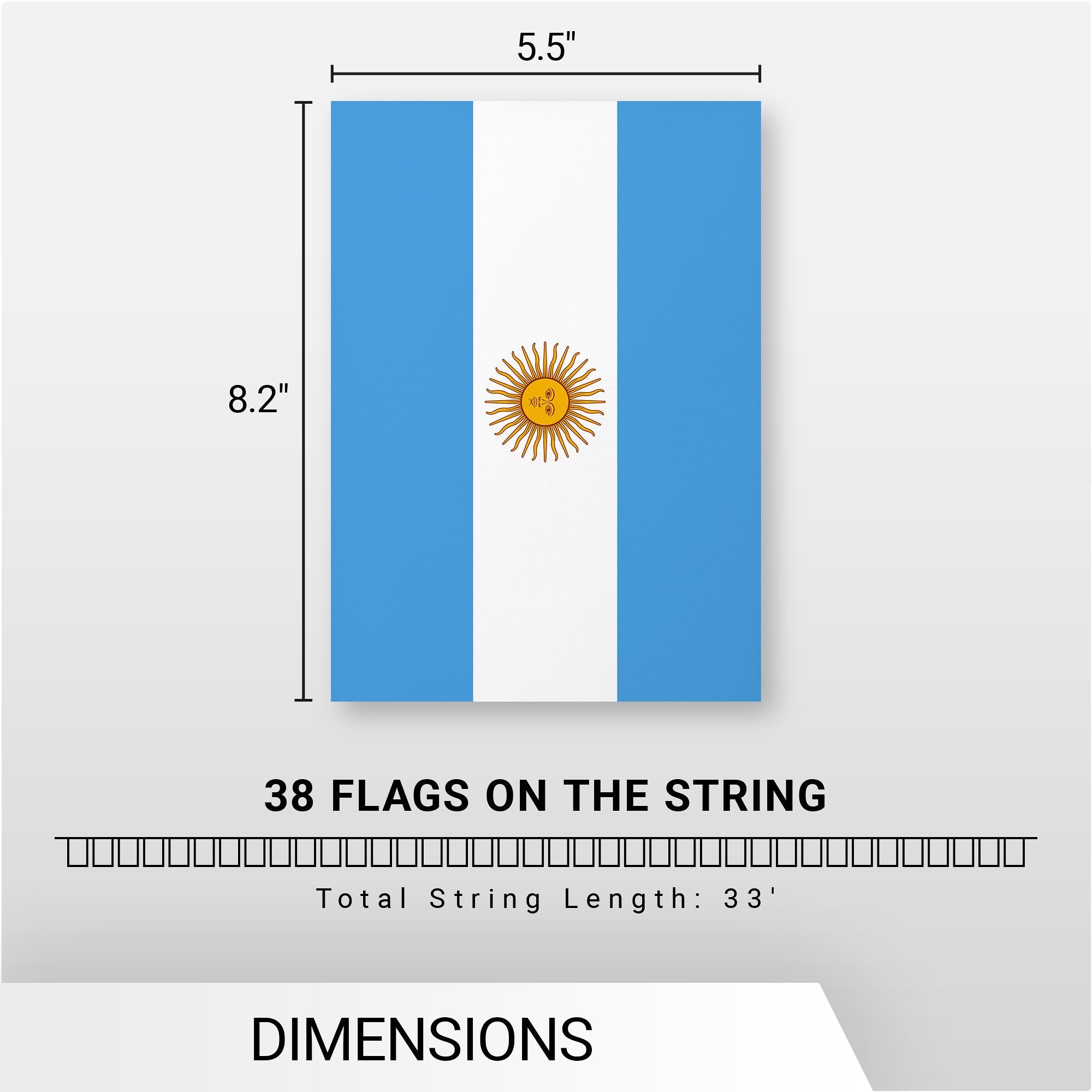 G128 Argentina Argentinian Bunting Banner | Flag 8.2 x 5.5 Inch, Full String 33 Feet | Printed 150D Polyester, Decorations For Bar, School, Festival Events Celebration