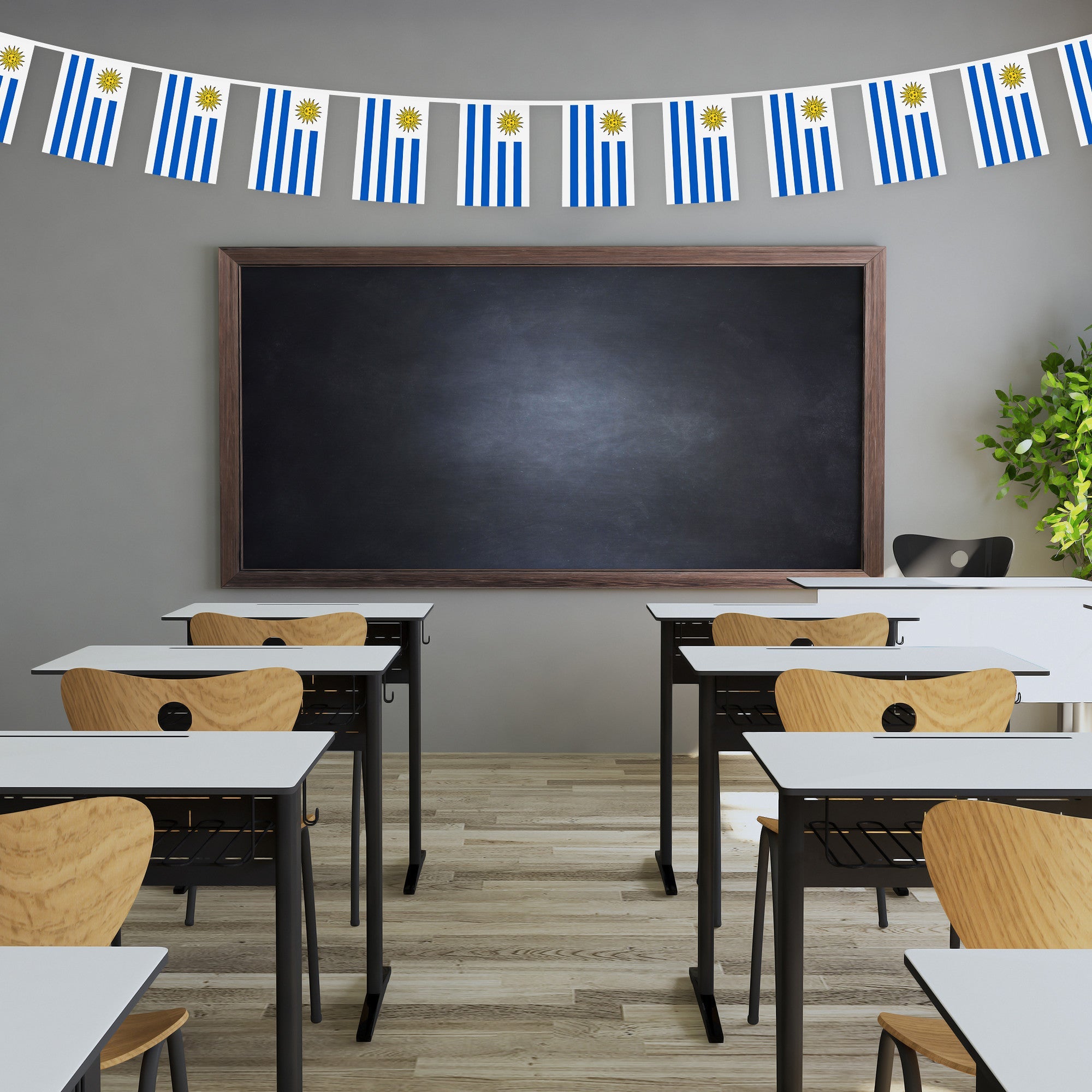 G128 Uruguay Uruguayan Bunting Banner | Flag 8.2 x 5.5 Inch, Full String 33 Feet | Printed 150D Polyester, Decorations For Bar, School, Festival Events Celebration