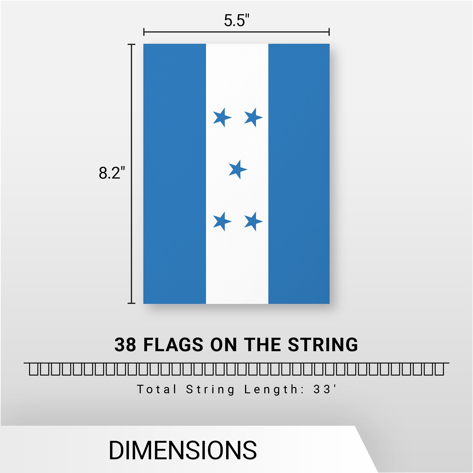 G128 Honduras Honduran Bunting Banner | Flag 8.2 x 5.5 Inch, Full String 33 Feet | Printed 150D Polyester, Decorations For Bar, School, Festival Events Celebration