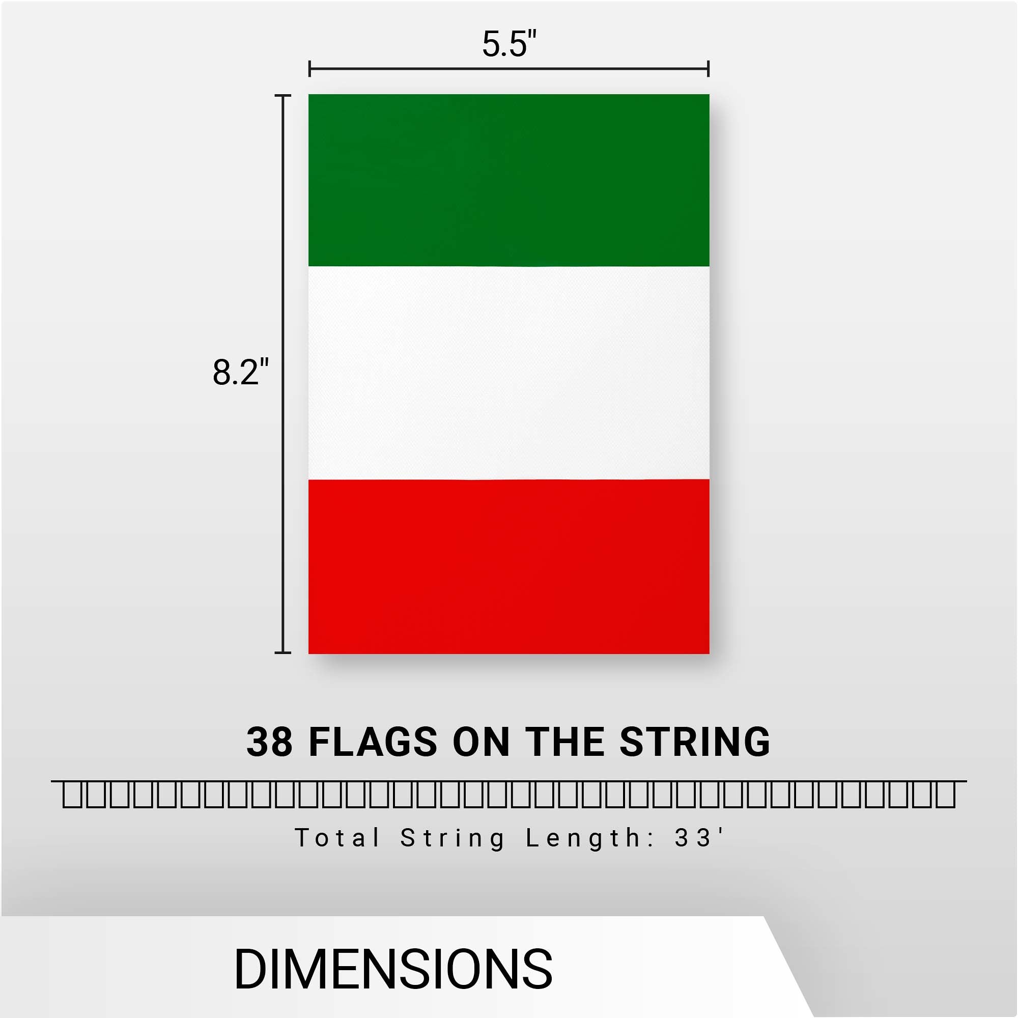 G128 Italy Italian Bunting Banner | Flag 8.2 x 5.5 Inch, Full String 33 Feet | Printed 150D Polyester, Decorations For Bar, School, Festival Events Celebration