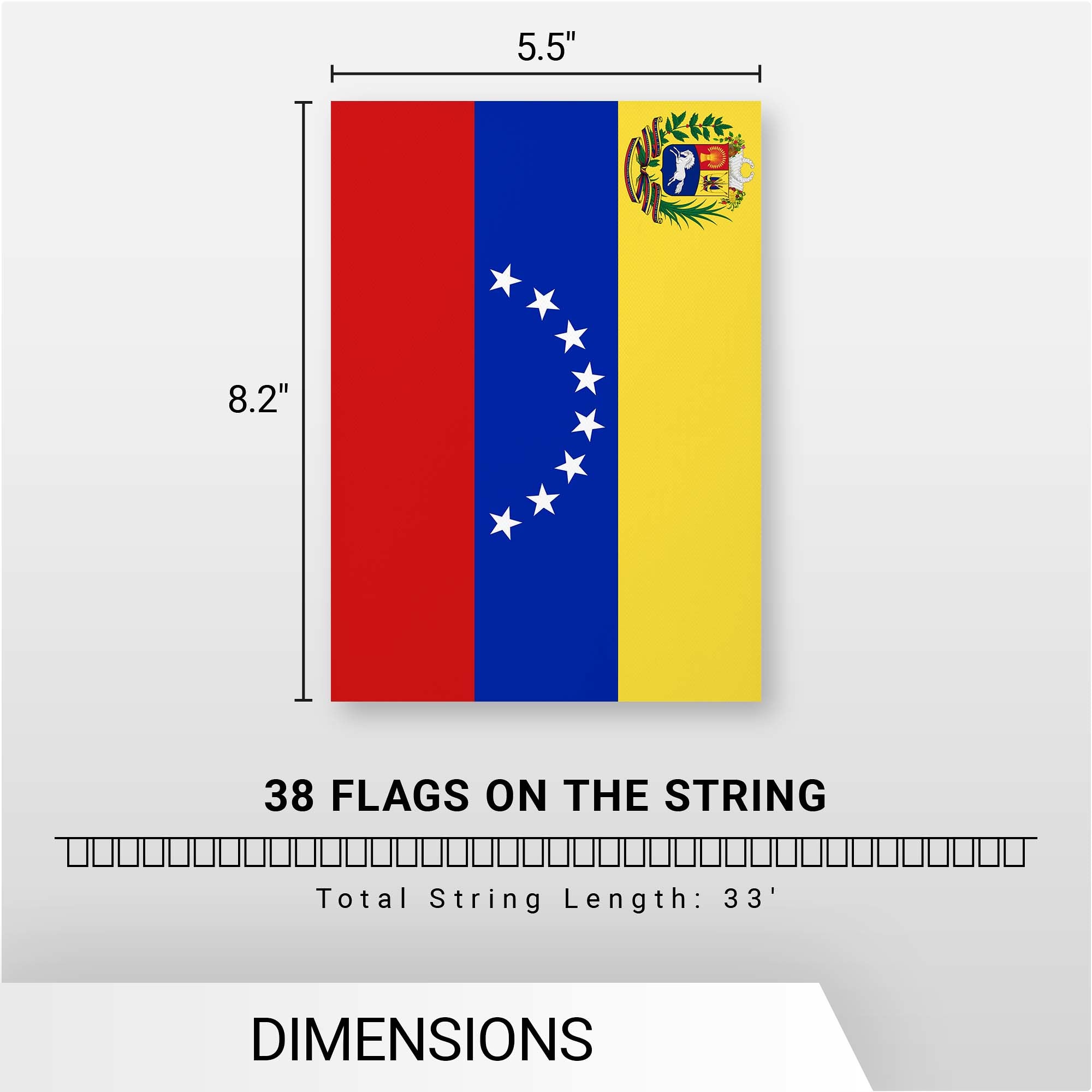 G128 Venezuela Venezuelan Bunting Banner | Flag 8.2 x 5.5 Inch, Full String 33 Feet | Printed 150D Polyester, Decorations For Bar, School, Festival Events Celebration