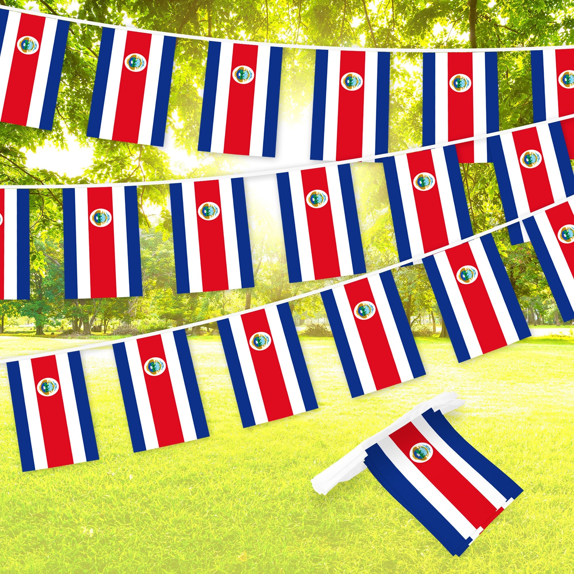 G128 Costa Rica Costa Rican Bunting Banner | Flag 8.2 x 5.5 Inch, Full String 33 Feet | Printed 150D Polyester, Decorations For Bar, School, Festival Events Celebration