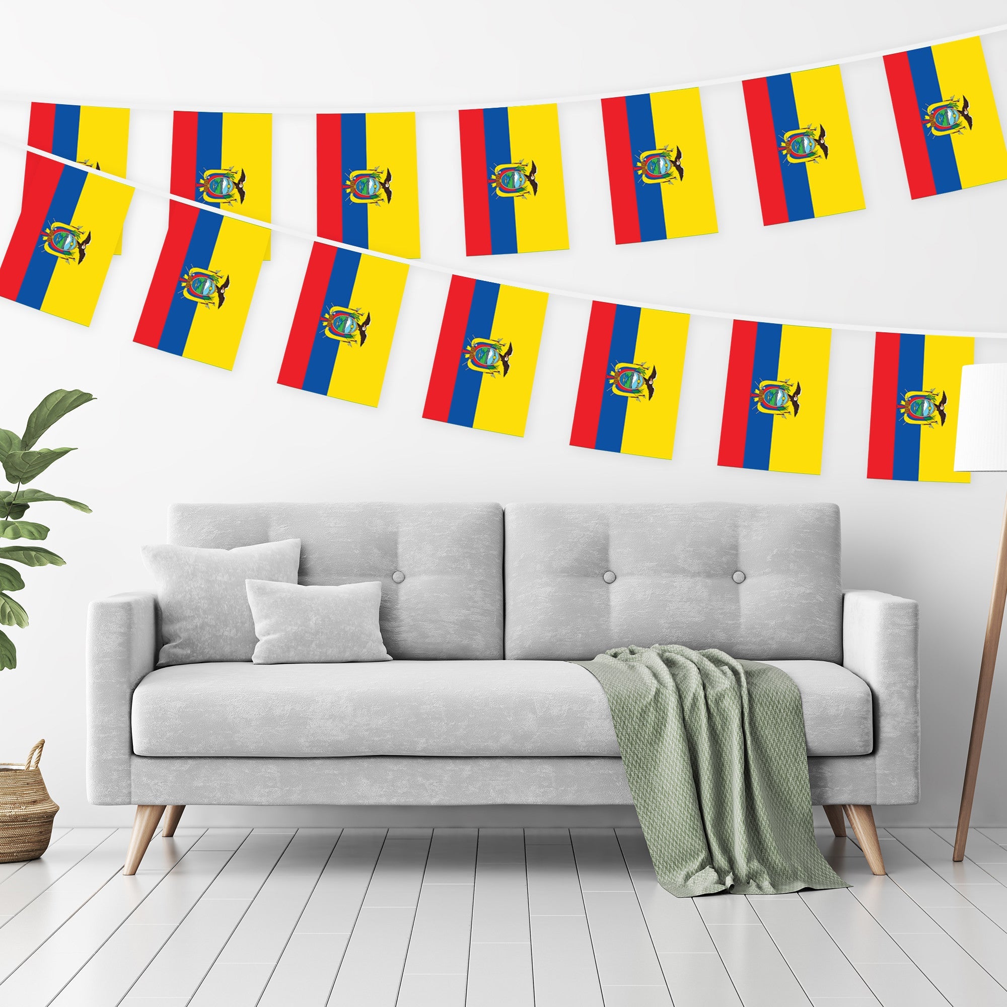 G128 Ecuador Ecuadorian Bunting Banner | Flag 8.2 x 5.5 Inch, Full String 33 Feet | Printed 150D Polyester, Decorations For Bar, School, Festival Events Celebration