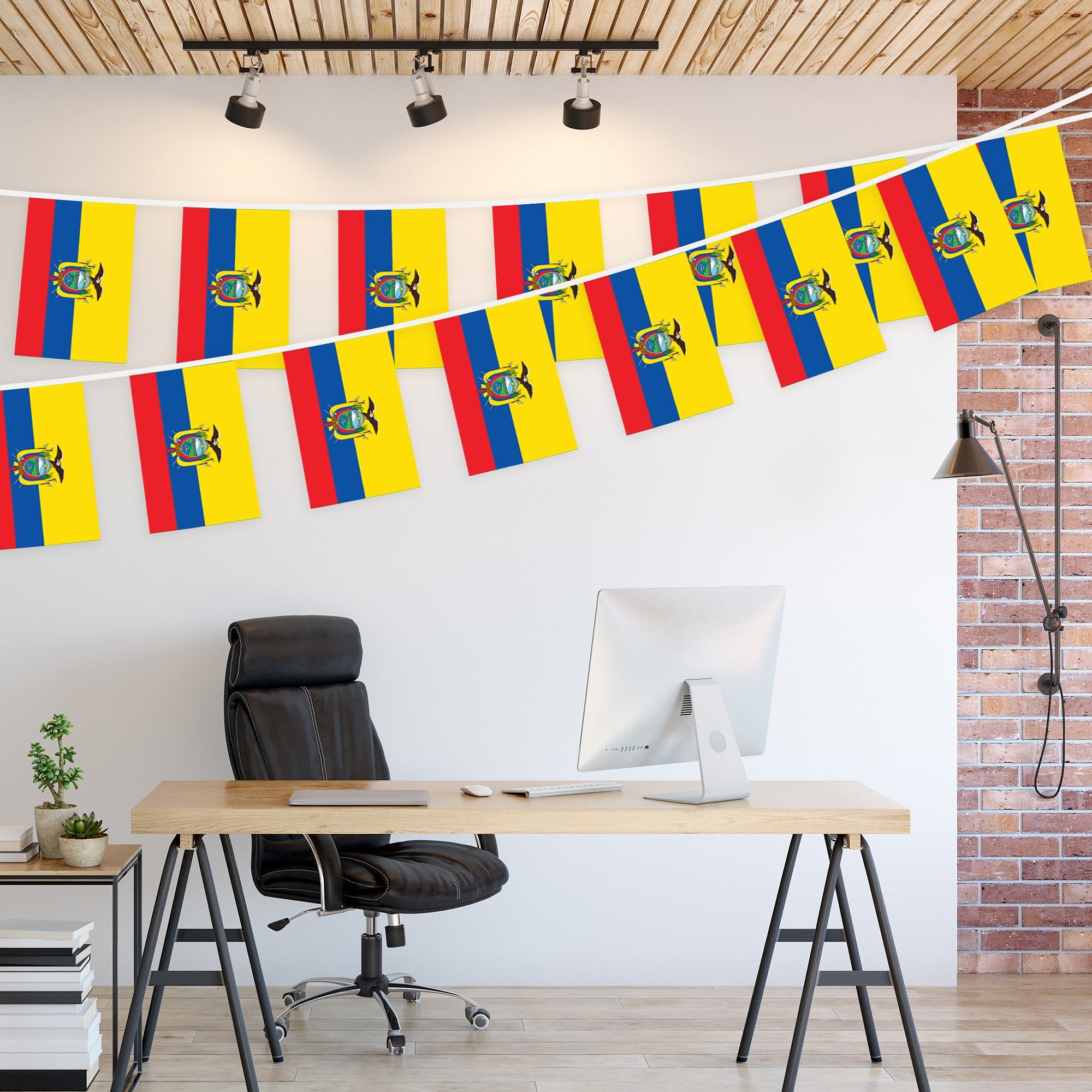 G128 Ecuador Ecuadorian Bunting Banner | Flag 8.2 x 5.5 Inch, Full String 33 Feet | Printed 150D Polyester, Decorations For Bar, School, Festival Events Celebration