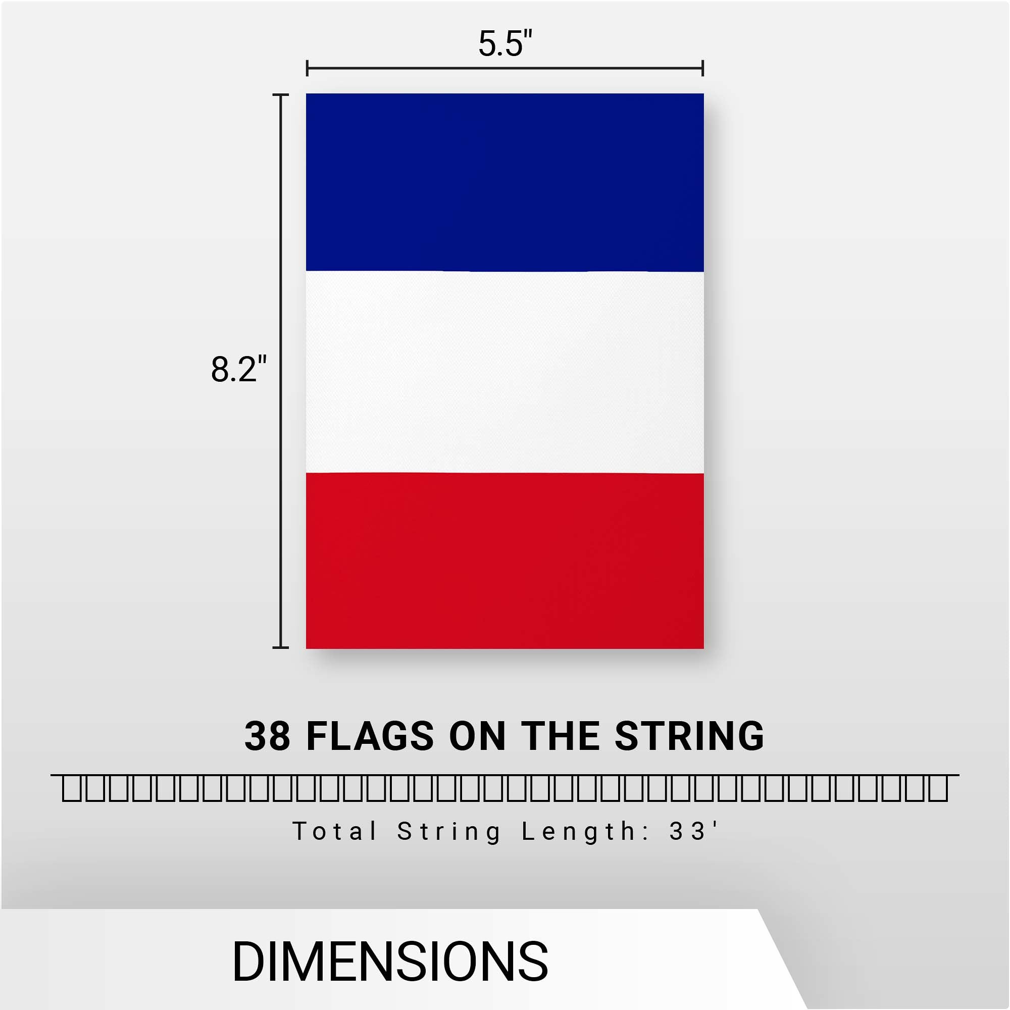 G128 France French Bunting Banner | Flag 8.2 x 5.5 Inch, Full String 33 Feet | Printed 150D Polyester, Decorations For Bar, School, Festival Events Celebration
