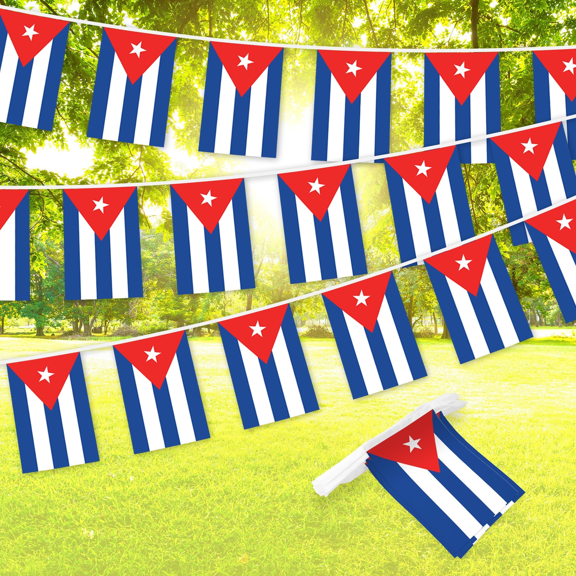 G128 Cuba Cuban Bunting Banner | Flag 8.2 x 5.5 Inch, Full String 33 Feet | Printed 150D Polyester, Decorations For Bar, School, Festival Events Celebration
