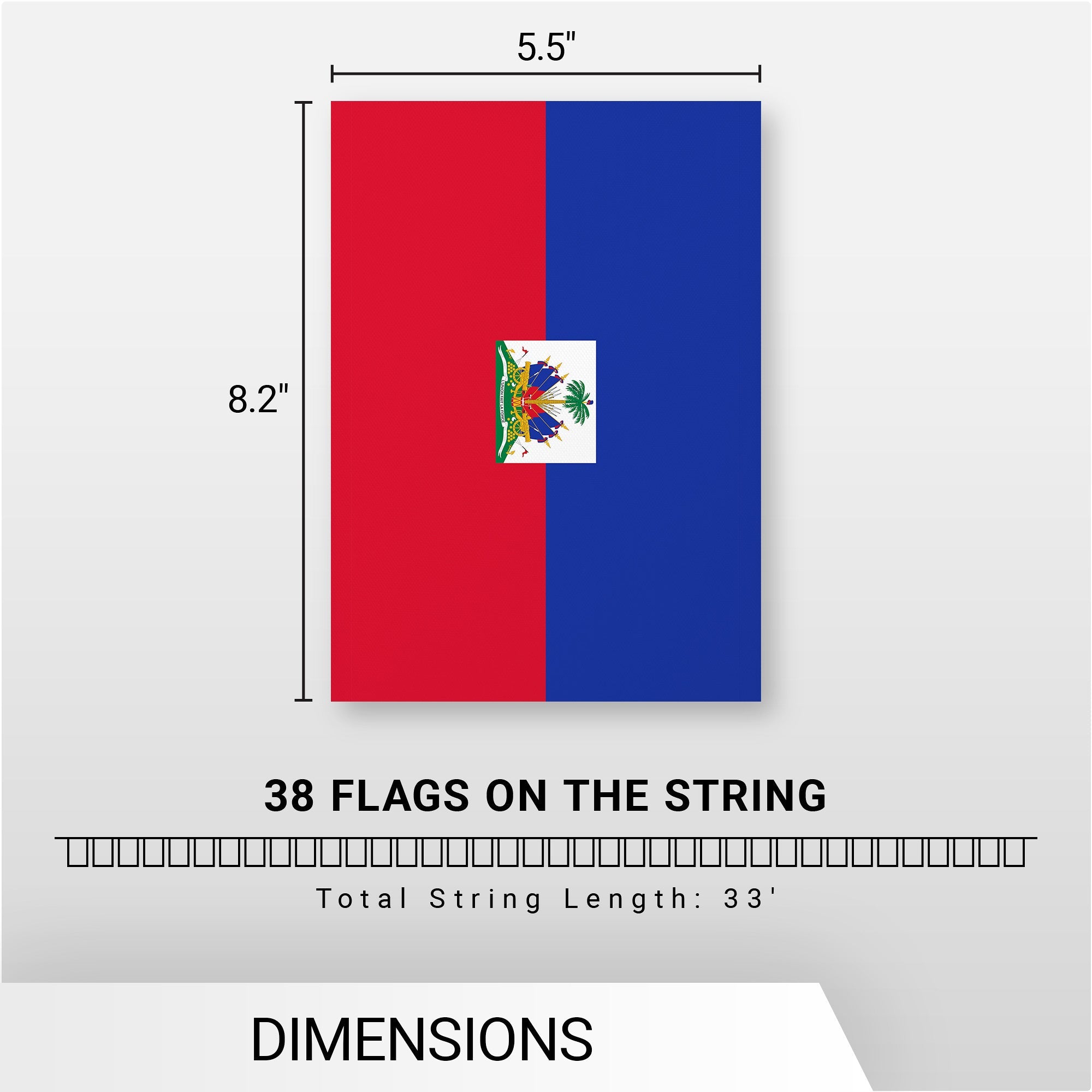 G128 Haiti Haitian Bunting Banner | Flag 8.2 x 5.5 Inch, Full String 33 Feet | Printed 150D Polyester, Decorations For Bar, School, Festival Events Celebration