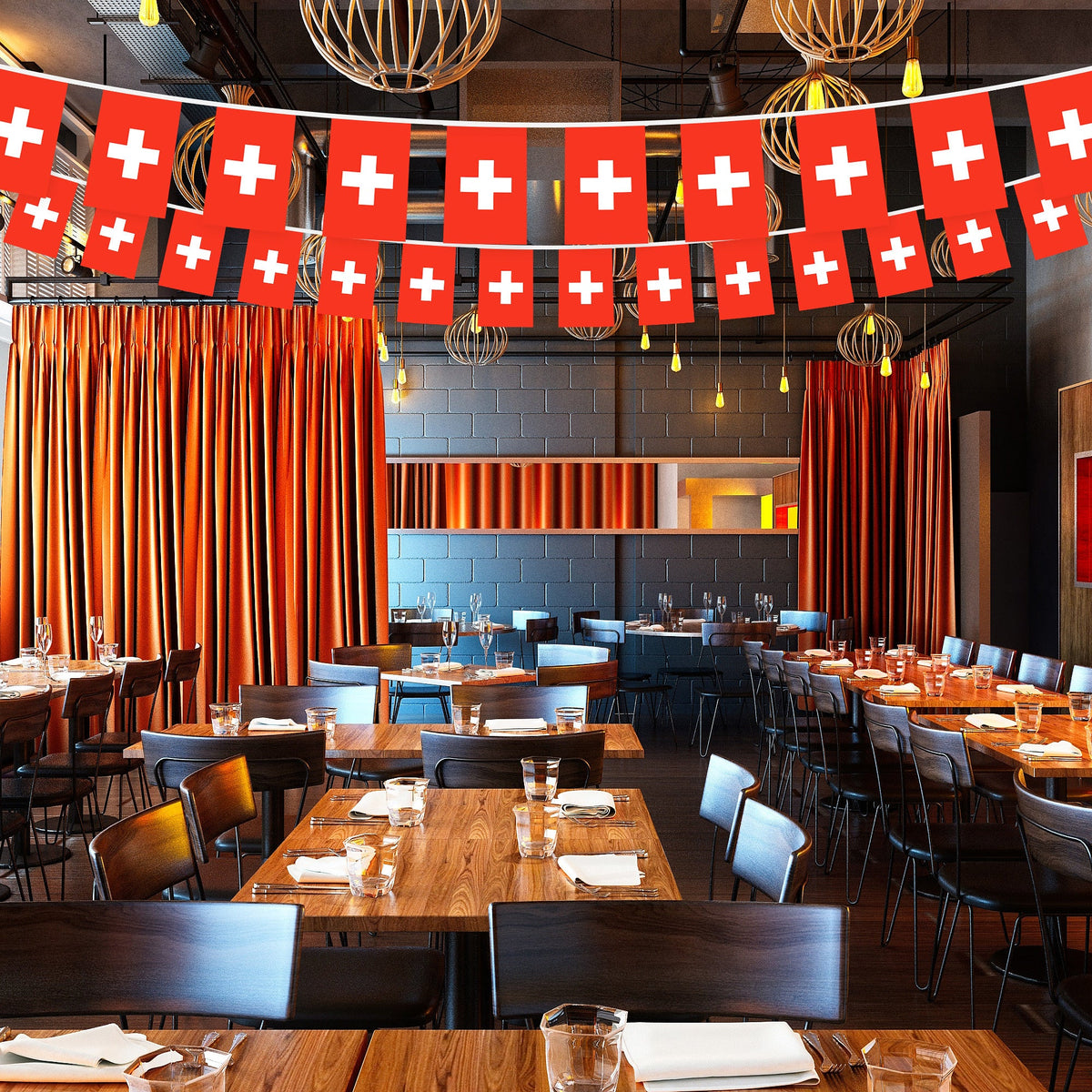 G128 Switzerland Swiss Bunting Banner | Flag 8.2 x 5.5 Inch, Full String 33 Feet | Printed 150D Polyester, Decorations For Bar, School, Festival Events Celebration