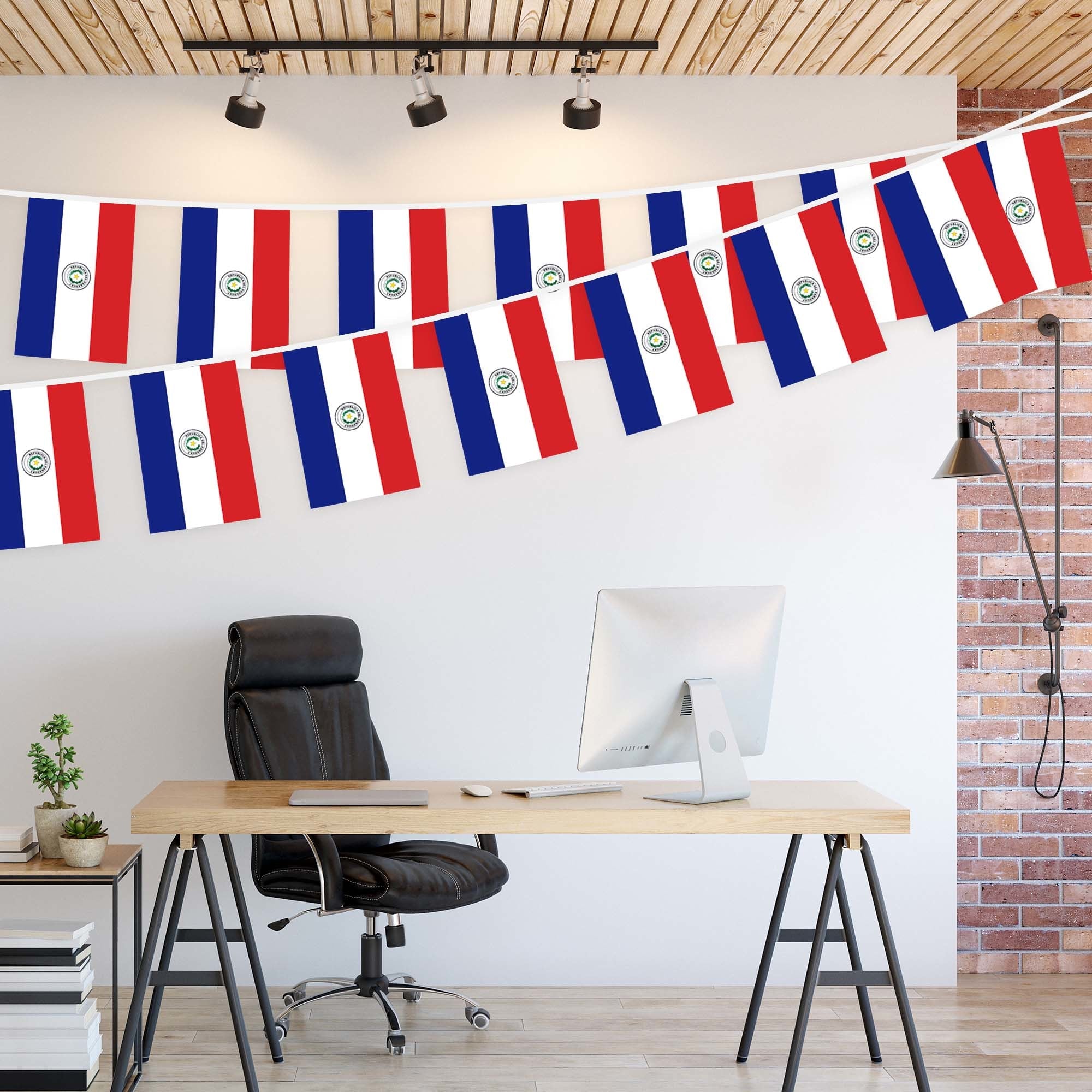 G128 Paraguay Paraguayan Bunting Banner | Flag 8.2 x 5.5 Inch, Full String 33 Feet | Printed 150D Polyester, Decorations For Bar, School, Festival Events Celebration