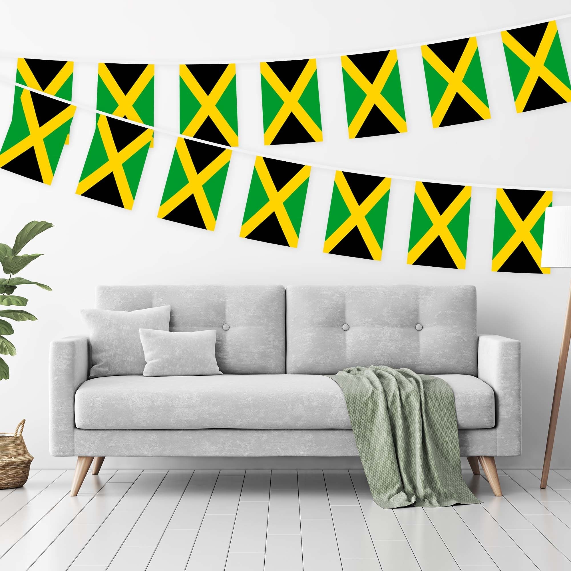 G128 Jamaica Jamaican Bunting Banner | Flag 8.2 x 5.5 Inch, Full String 33 Feet | Printed 150D Polyester, Decorations For Bar, School, Festival Events Celebration
