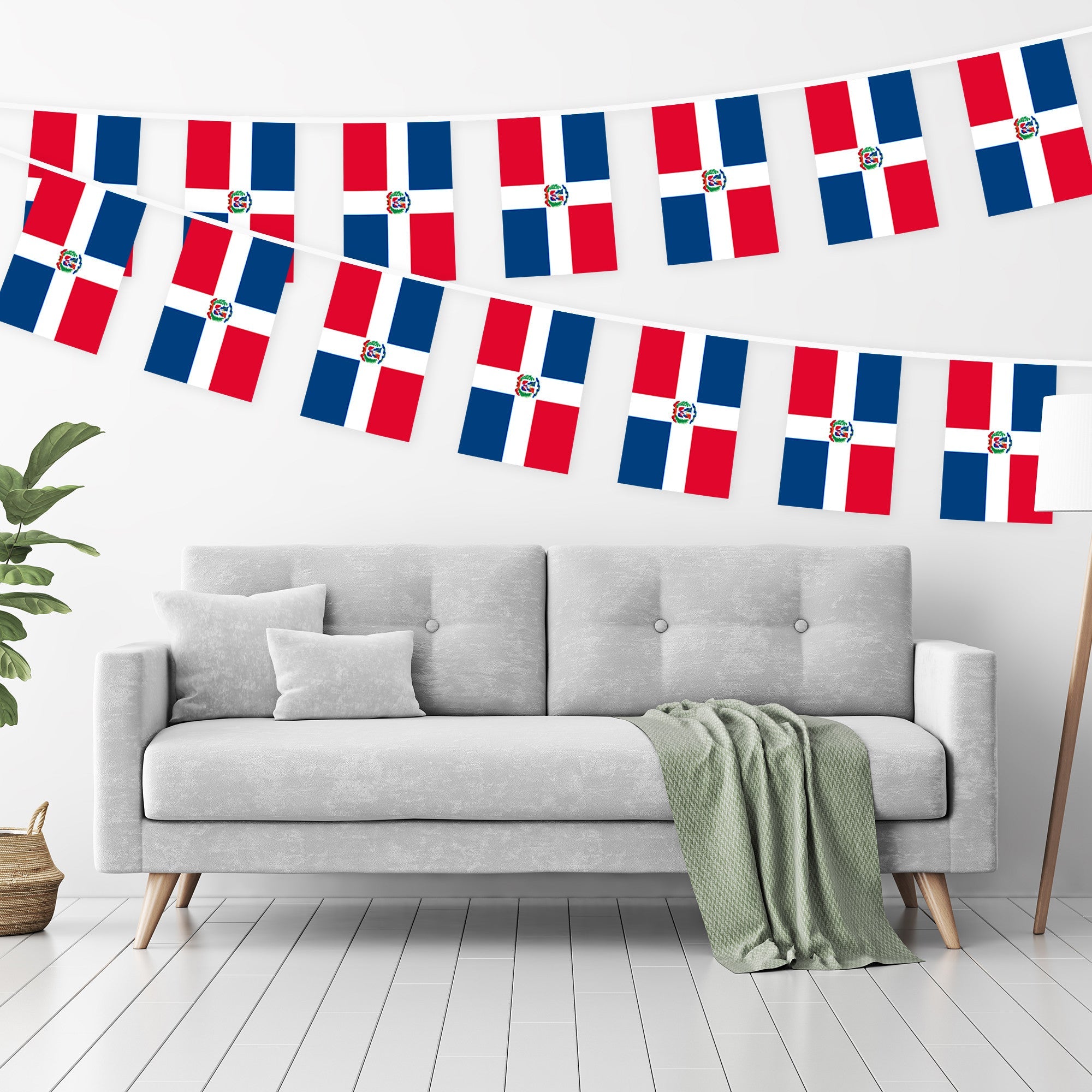 G128 Dominican Republic Bunting Banner | Flag 8.2 x 5.5 Inch, Full String 33 Feet | Printed 150D Polyester, Decorations For Bar, School, Festival Events Celebration