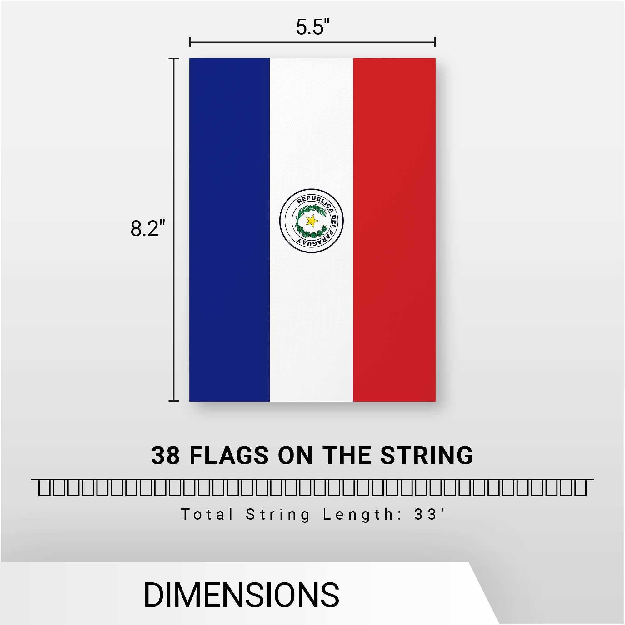 G128 Paraguay Paraguayan Bunting Banner | Flag 8.2 x 5.5 Inch, Full String 33 Feet | Printed 150D Polyester, Decorations For Bar, School, Festival Events Celebration