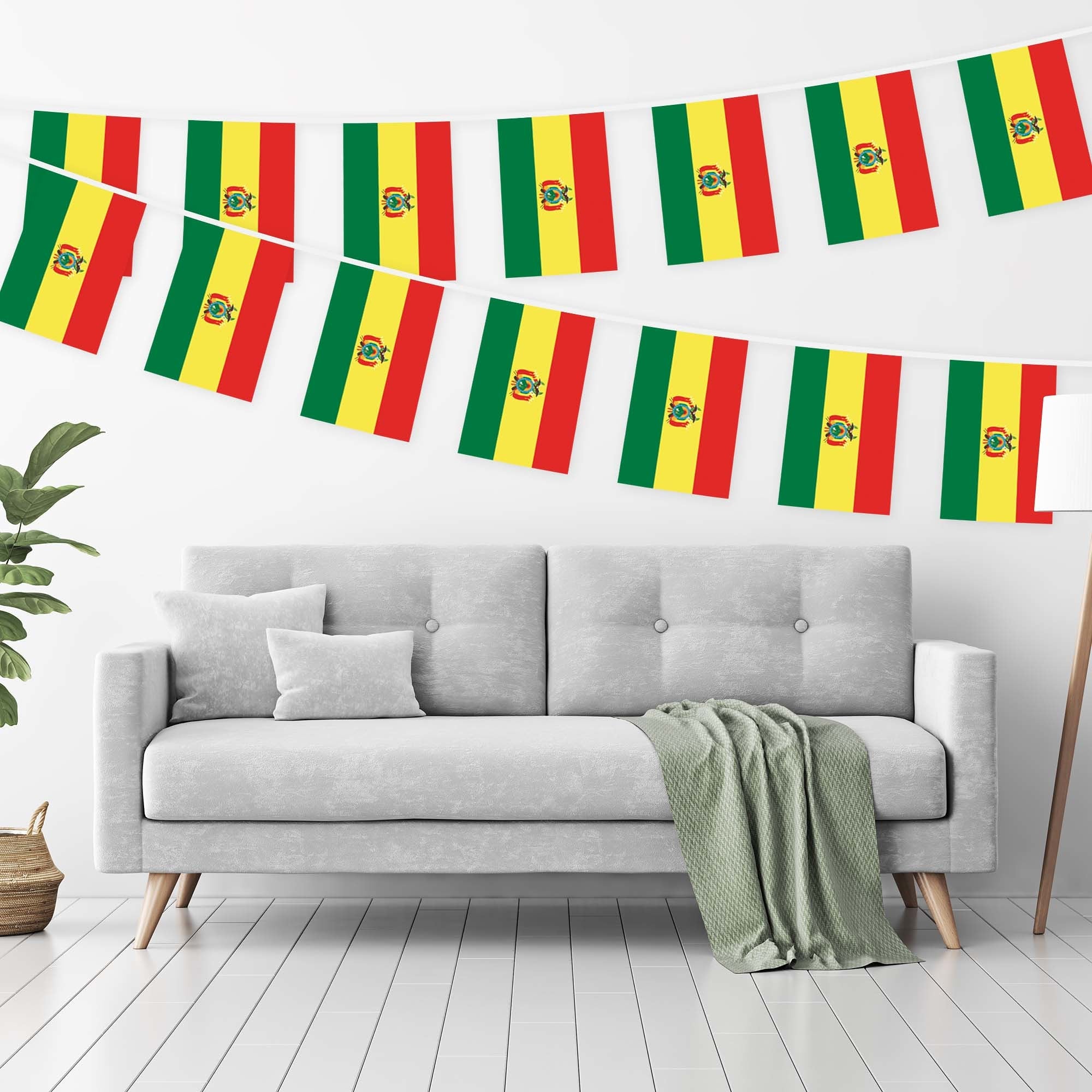 Bolivia Bolivian Bunting Banner | Flag 8.2 x 5.5 Inch, Full String 33 Feet | Printed 150D Polyester, Decorations For Bar, School, Festival Events Celebration