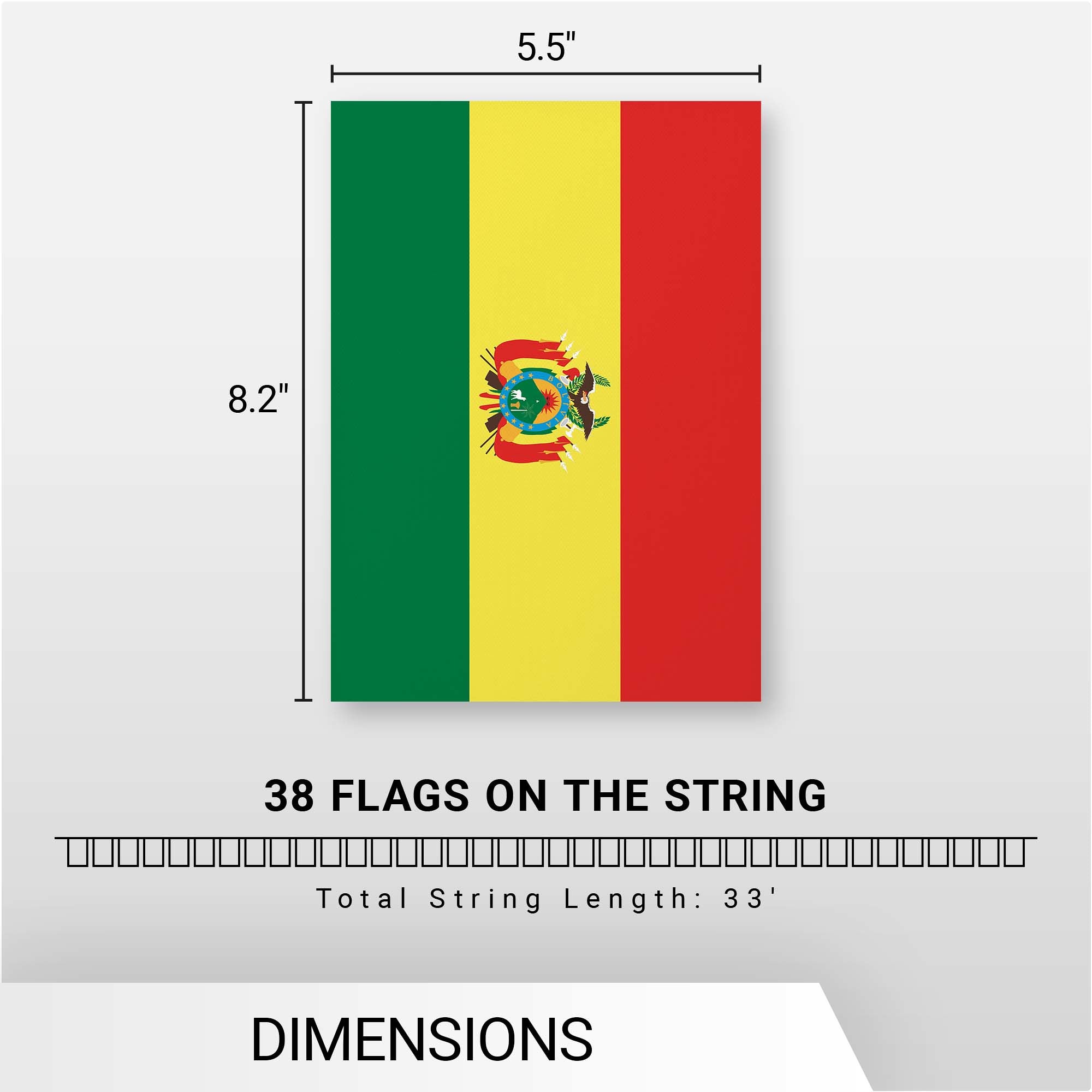 Bolivia Bolivian Bunting Banner | Flag 8.2 x 5.5 Inch, Full String 33 Feet | Printed 150D Polyester, Decorations For Bar, School, Festival Events Celebration