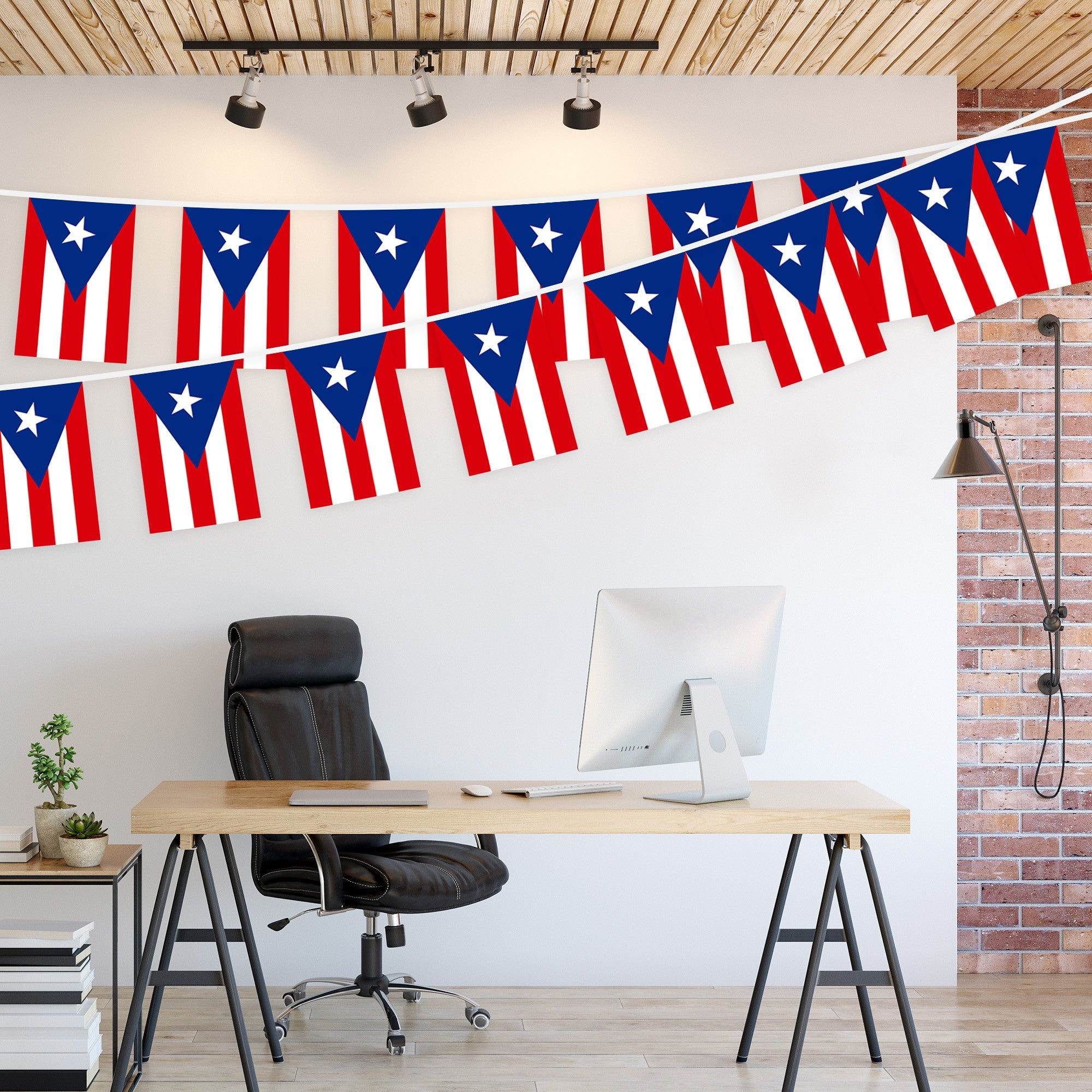 G128 Puerto Rico PR Bunting Banner | Flag 8.2 x 5.5 Inch, Full String 33 Feet | Printed 150D Polyester, Decorations For Bar, School, Festival Events Celebration