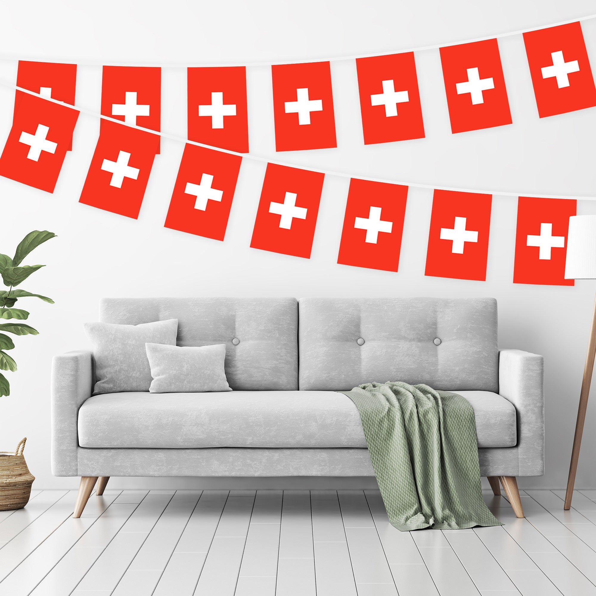G128 Switzerland Swiss Bunting Banner | Flag 8.2 x 5.5 Inch, Full String 33 Feet | Printed 150D Polyester, Decorations For Bar, School, Festival Events Celebration