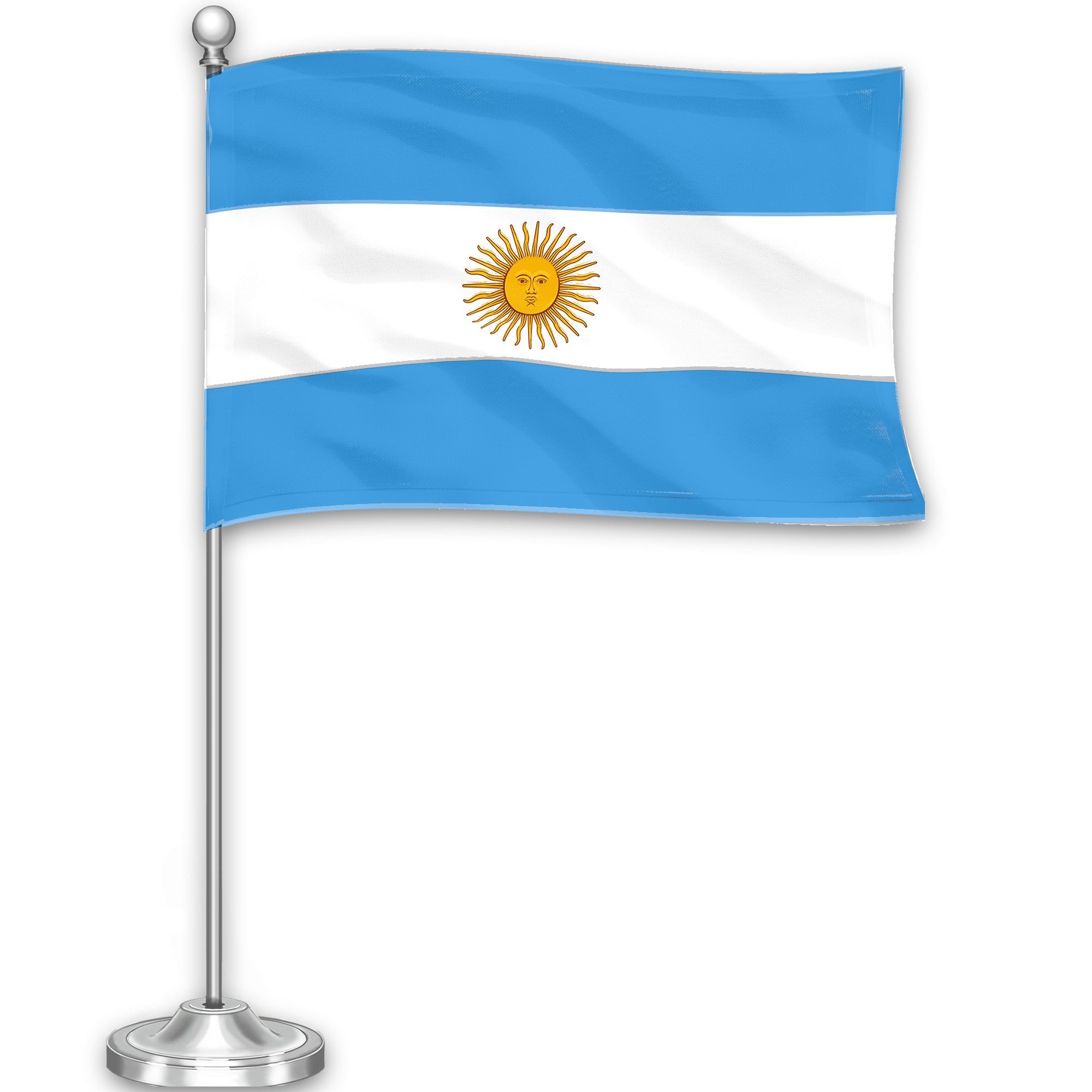 Argentina Argentinian Deluxe Desk Flag Set | 8.5x5.5 In | Printed 300D Polyester, with Silver Dome and Base, 15" Metal Pole, Decorations For Office, Home and Festival Events Celebration