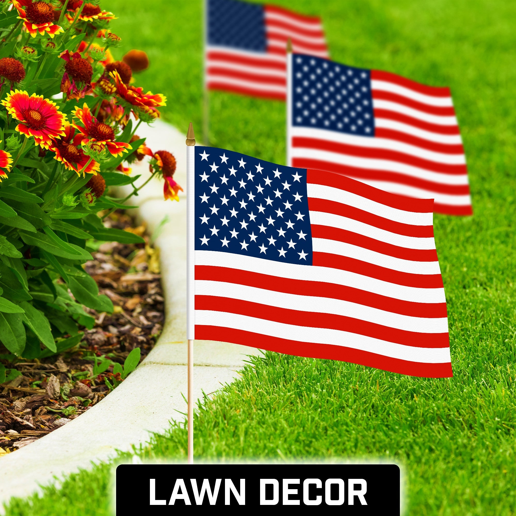 G128 30 Pack Handheld American USA Stick Flags | 12x18 In | Printed 150D Polyester, Country Flag, Solid Wooden Stick, Spear Gold Tip, Great for Patriotic Decorations