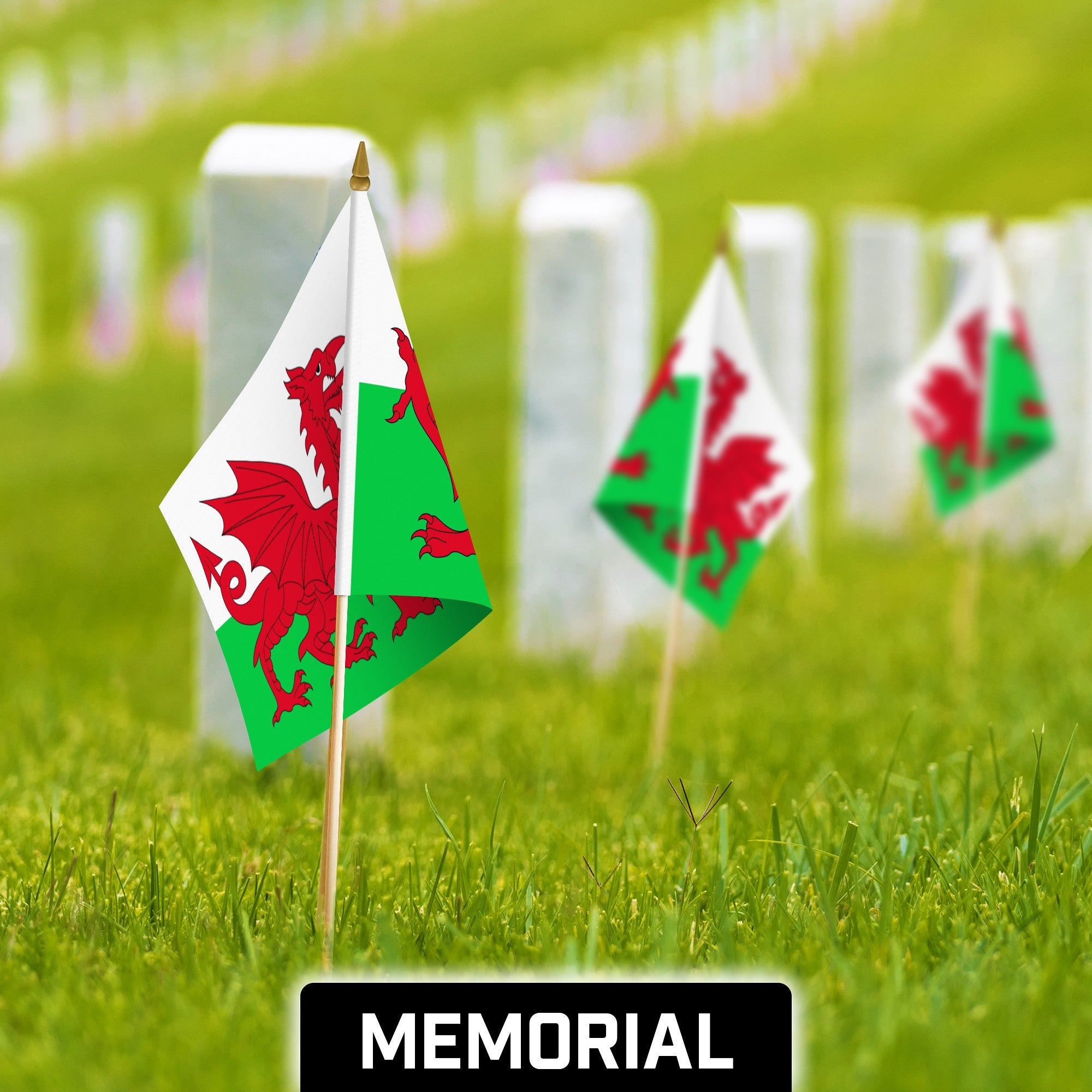 G128 12 Pack Handheld Wales Welsh Stick Flags | 12x18 In | Printed 150D Polyester, Country Flag, Solid Wooden Stick, Spear Gold Tip