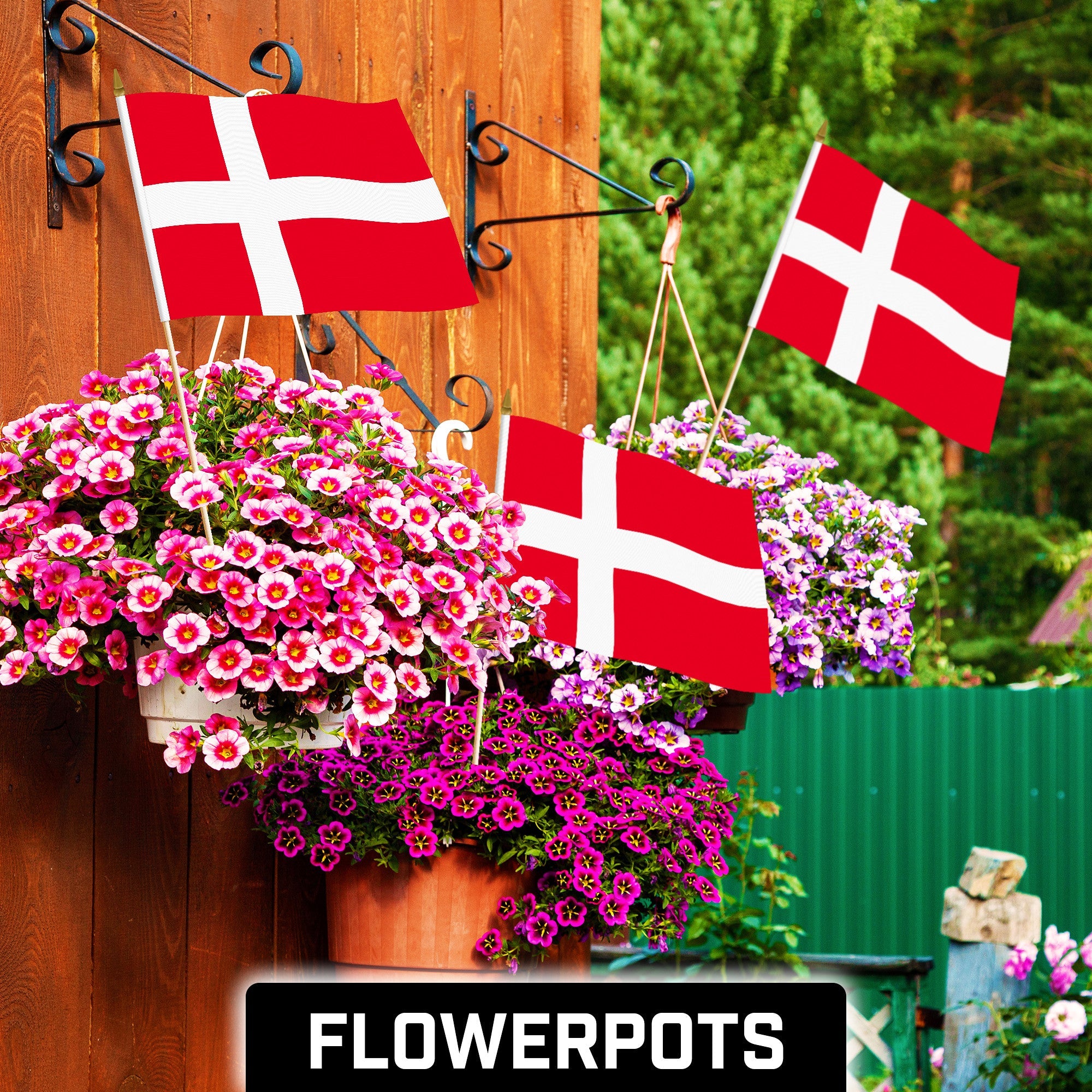 G128 30 Pack Handheld Denmark Danish Stick Flags | 12x18 In | Printed 150D Polyester, Country Flag, Solid Wooden Stick, Spear Gold Tip