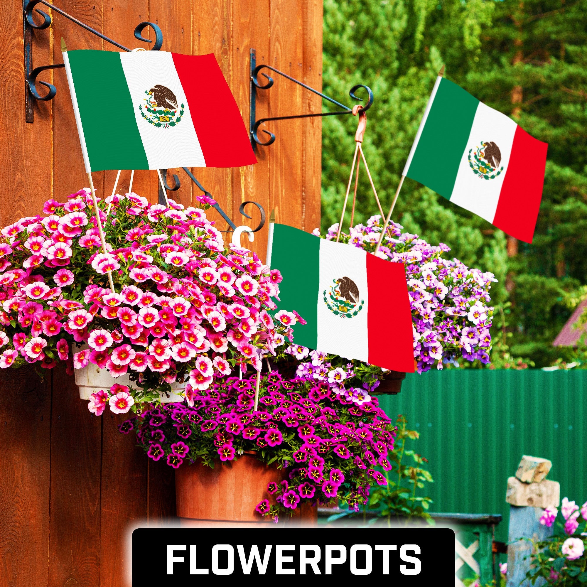 G128 50 Pack Handheld Mexico Mexican Stick Flags | 12x18 In | Printed 150D Polyester, Country Flag, Solid Wooden Stick, Spear Gold Tip