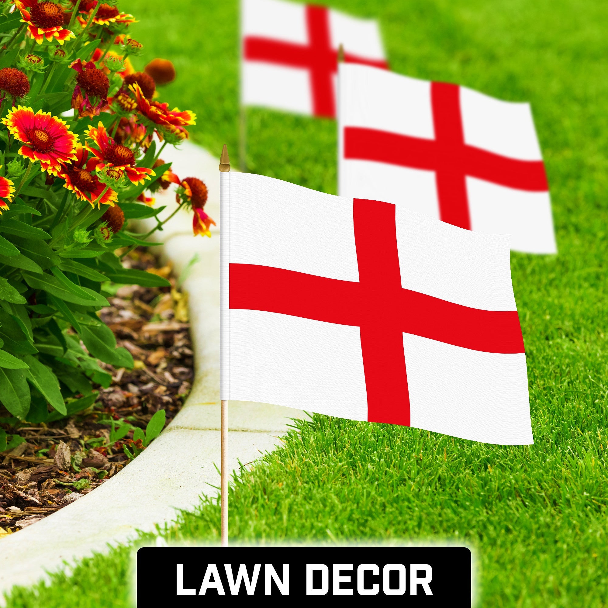 G128 30 Pack Handheld England English Stick Flags | 12x18 In | Printed 150D Polyester, Country Flag, Solid Wooden Stick, Spear Gold Tip