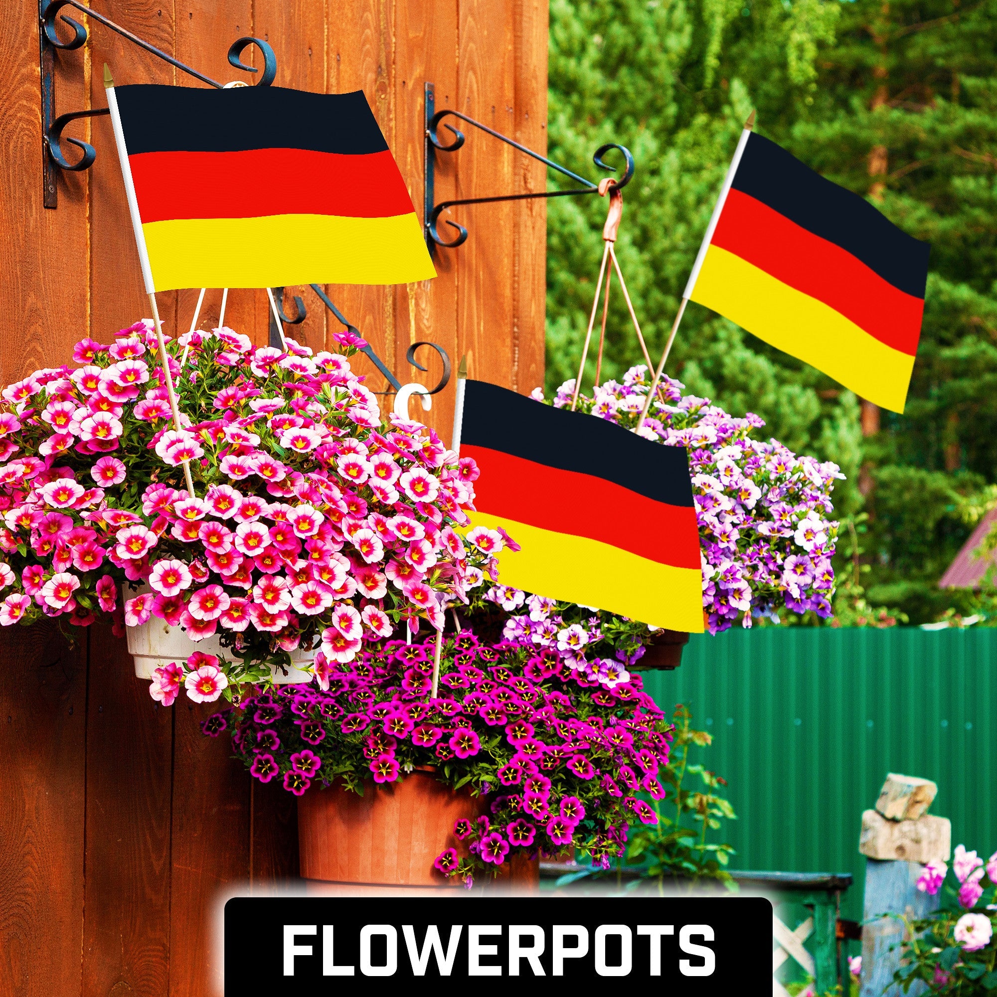 G128 24 Pack Handheld Germany German Stick Flags | 12x18 In | Printed 150D Polyester, Country Flag, Solid Wooden Stick, Spear Gold Tip