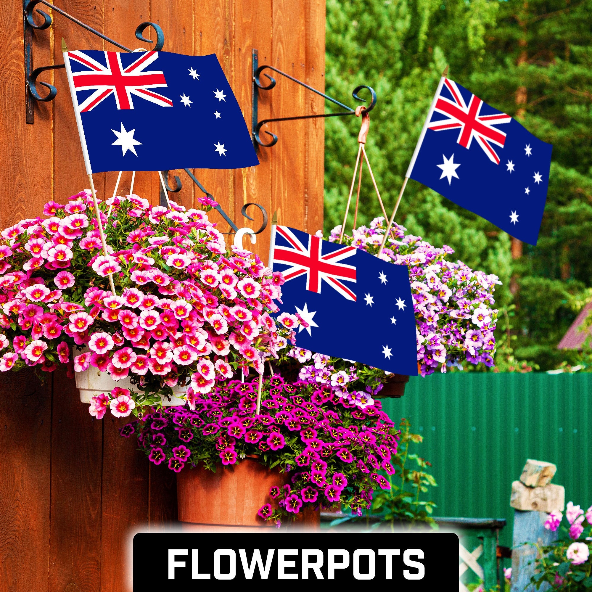 G128 12 Pack Handheld Australia Australian Stick Flags | 12x18 In | Printed 150D Polyester, Country Flag, Solid Wooden Stick, Spear Gold Tip