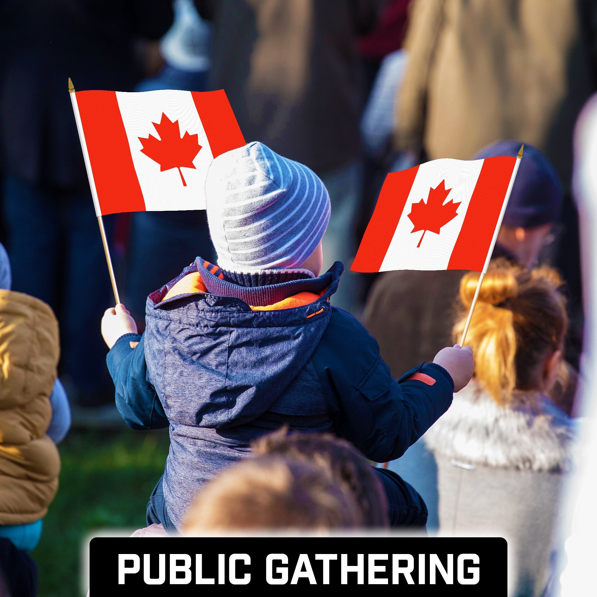 G128 24 Pack Handheld Canada Canadian Stick Flags | 12x18 In | Printed 150D Polyester, Country Flag, Solid Wooden Stick, Spear Gold Tip