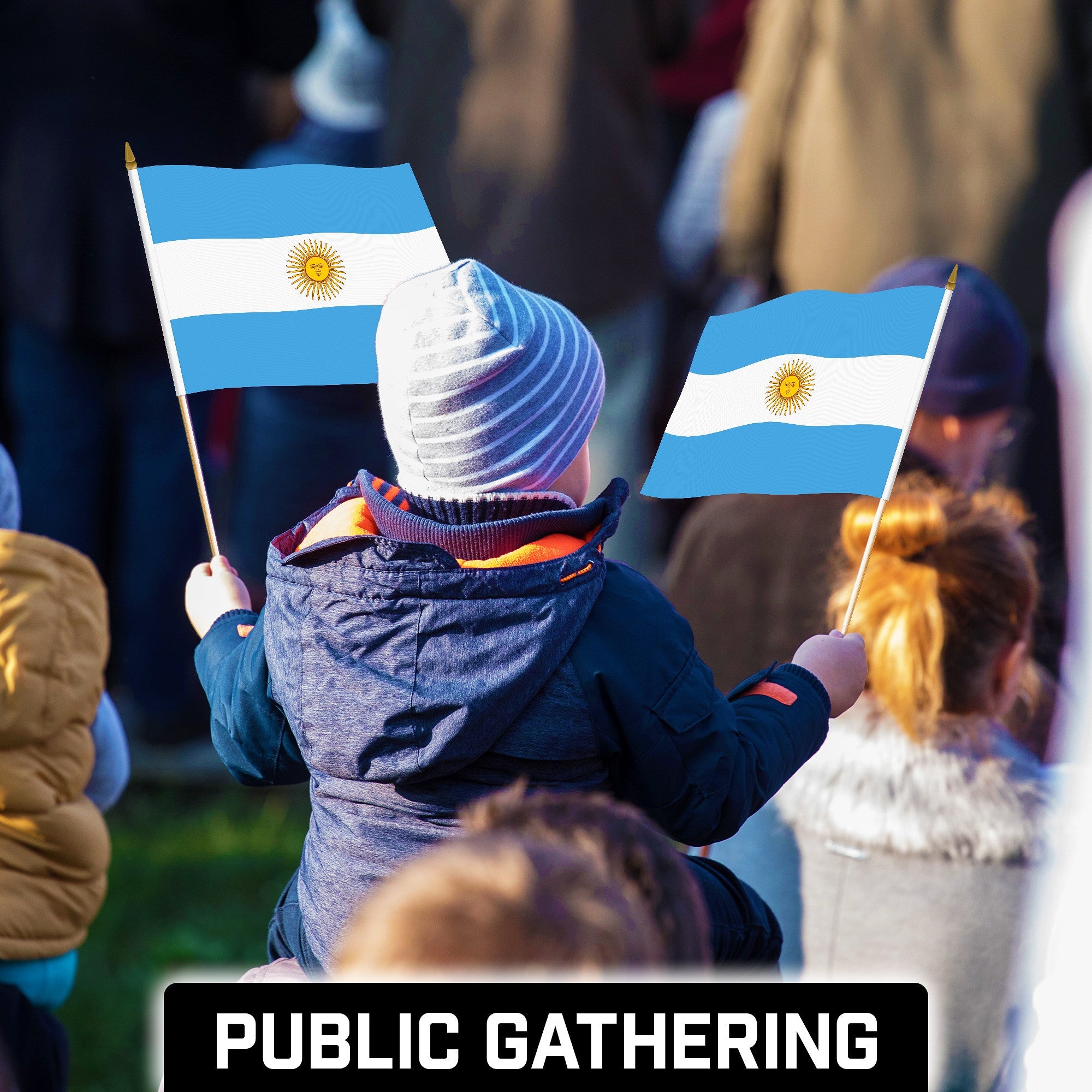24 Pack Handheld Argentina Argentinian Stick Flags | 12x18 In | Printed 150D Polyester, Country Flag, Solid Wooden Stick, Spear Gold Tip