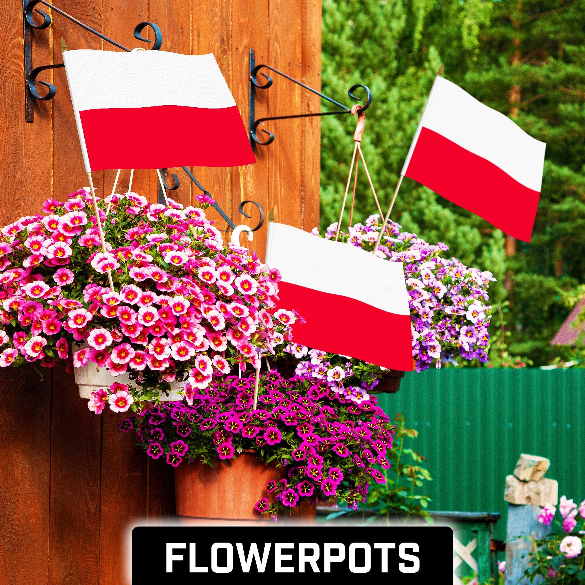 G128 30 Pack Handheld Poland Polish Stick Flags | 12x18 In | Printed 150D Polyester, Country Flag, Solid Wooden Stick, Spear Gold Tip