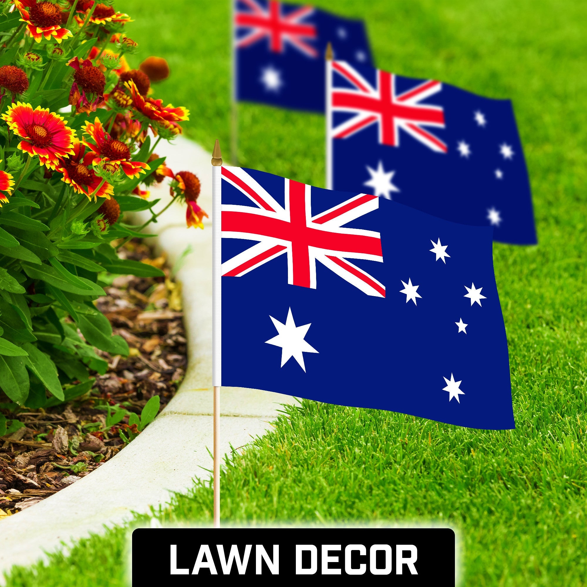 G128 12 Pack Handheld Australia Australian Stick Flags | 12x18 In | Printed 150D Polyester, Country Flag, Solid Wooden Stick, Spear Gold Tip