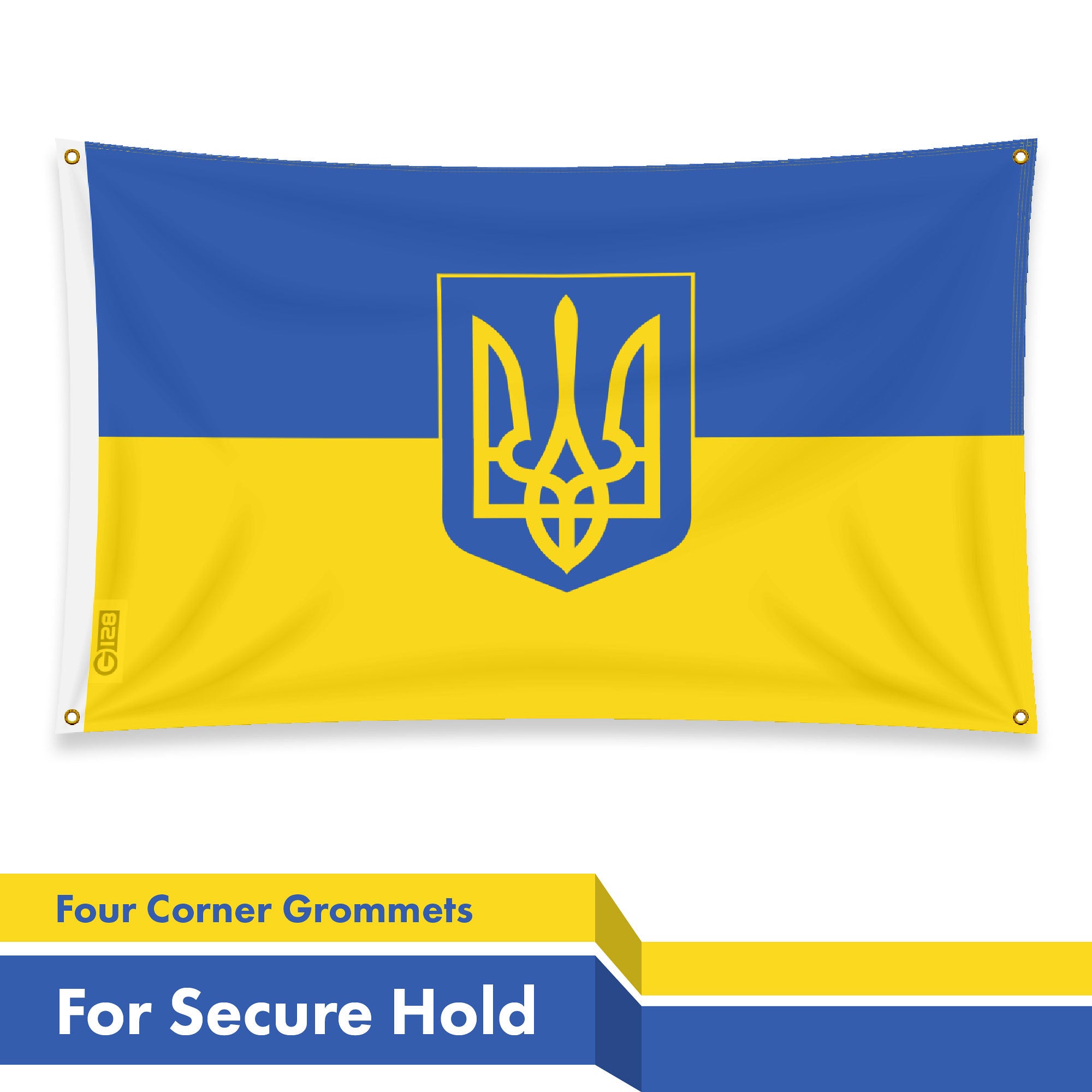 G128 Ukraine Ukrainian Coat of Arms Flag | 3x5 Ft | LiteWeave Pro Series Printed 150D Polyester, 4 Corner Brass Grommets | Country Flag, Perfect For Balcony, More Durable Than 100D 75D Polyester