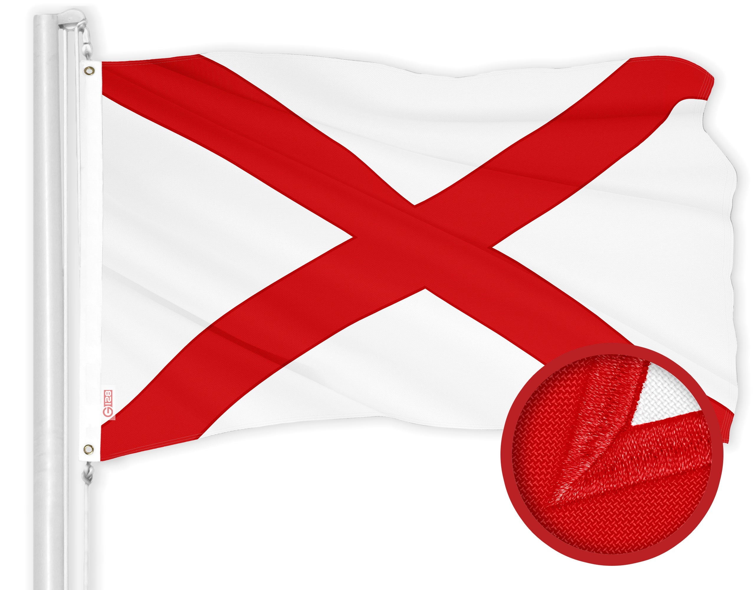G128 Alabama AL State Flag | 3x5 Ft | ToughWeave Series Embroidered 300D Polyester | Embroidered Design, Indoor/Outdoor, Brass Grommets