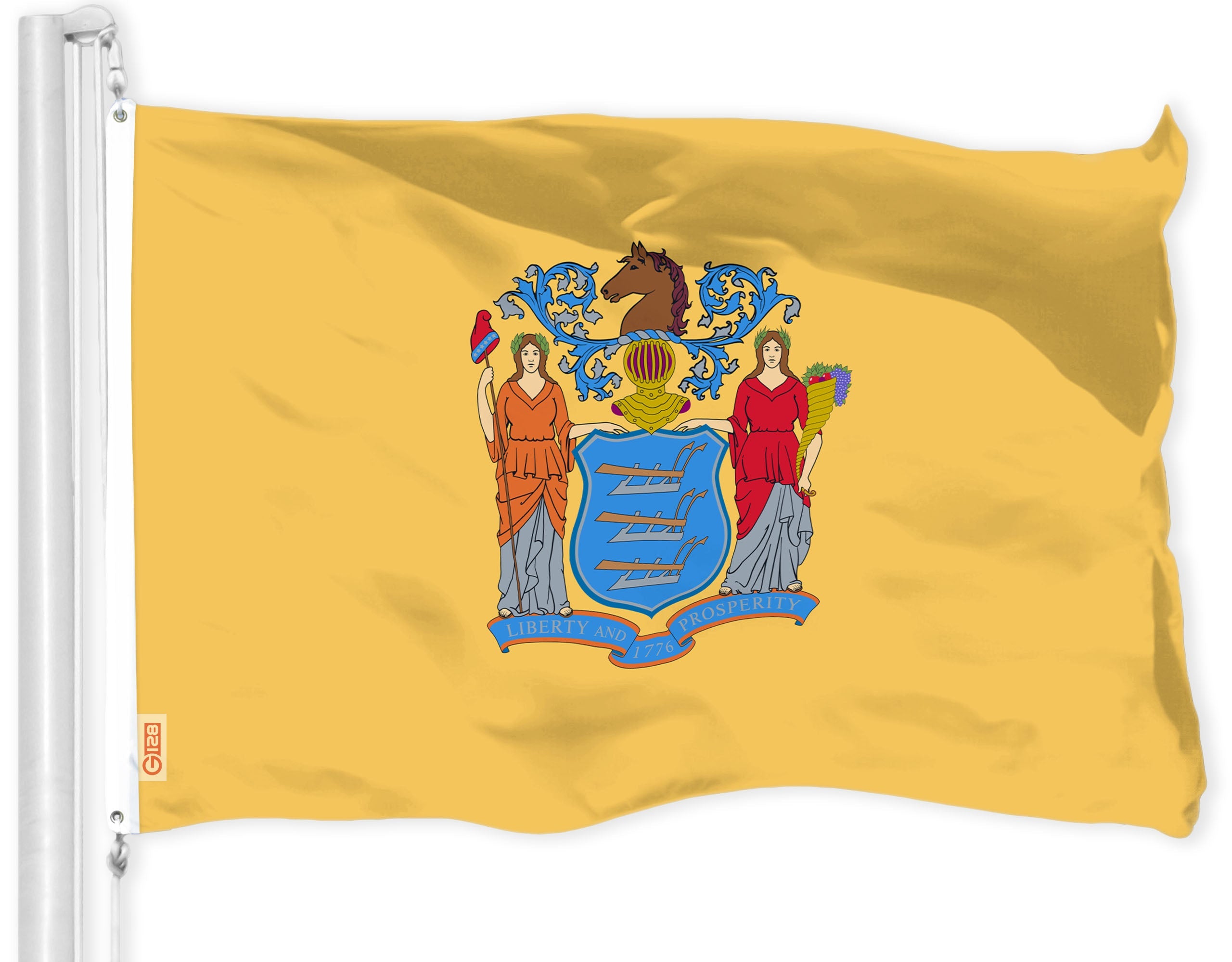 G128 New Jersey NJ State Flag | 3x5 Ft | LiteWeave Pro Series Printed 300D Polyester | Indoor/Outdoor, Vibrant Colors, Brass Grommets, Thicker and More Durable Than 100D 75D Polyester