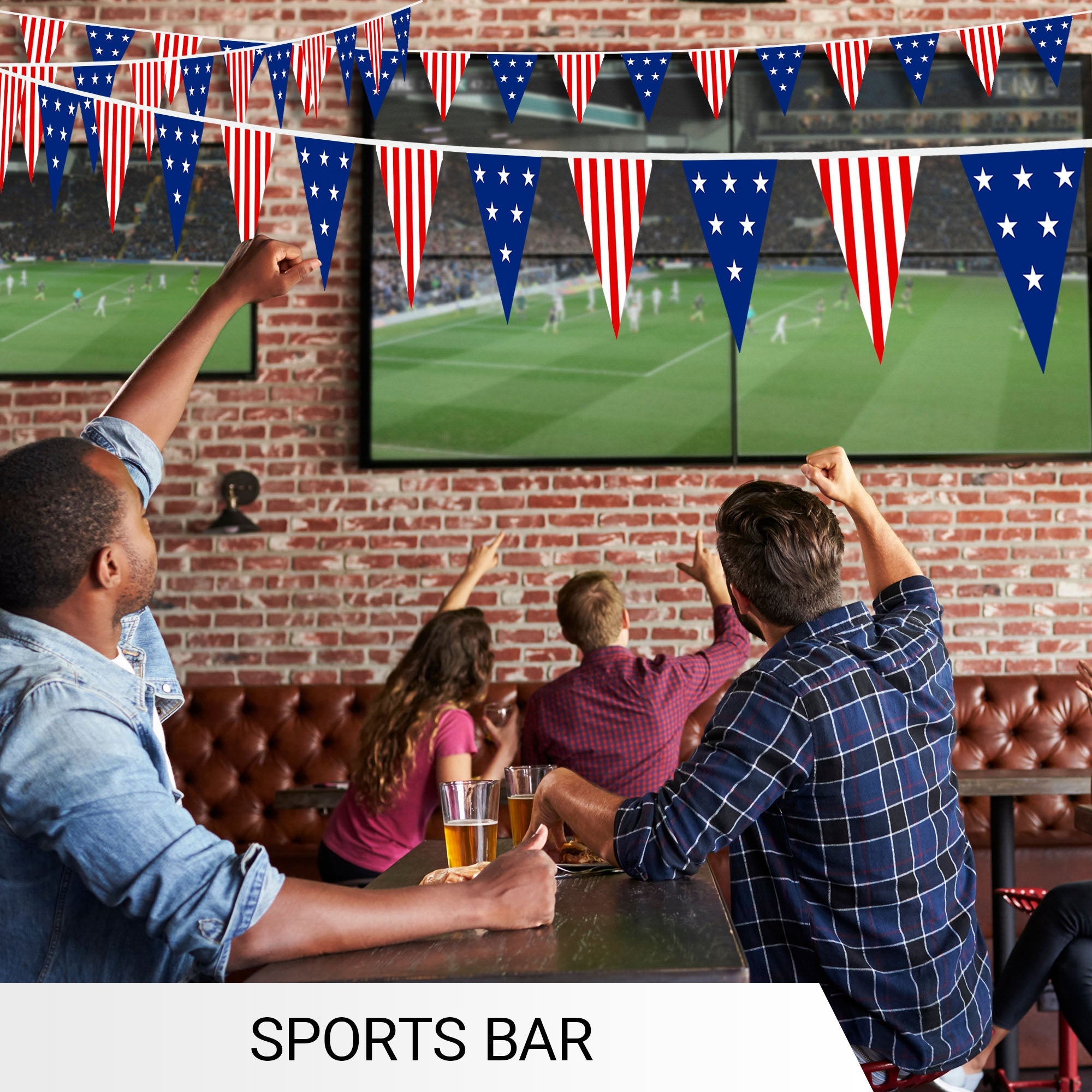 G128 American USA Star & Stripe Pennant Banner | Flag 7 x 8 Inch, Full String 9.8 Feet | Printed 150D Polyester, Decorations For Bar, School, Festival Events Celebration (Total 10 PCS)