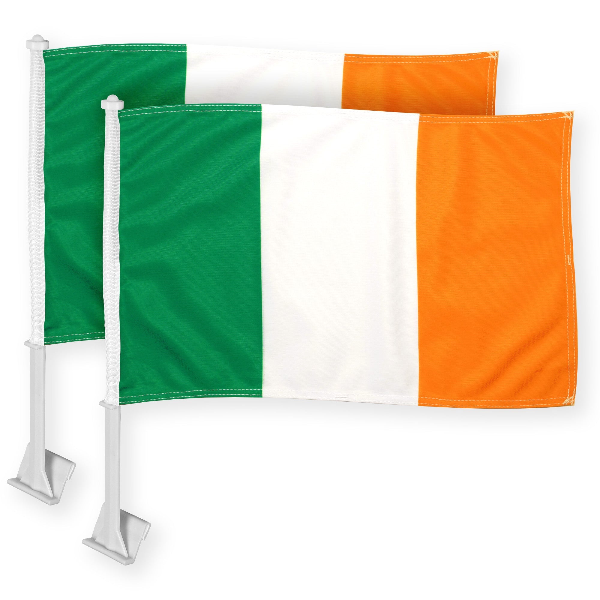 G128 2 Pack: Ireland Irish Car Flag | 11x17 In | Double LiteWeave Pro Series Double Sided Printed 150D Polyester | Flagpole Included | Perfect for Festival Celebrations, Parades