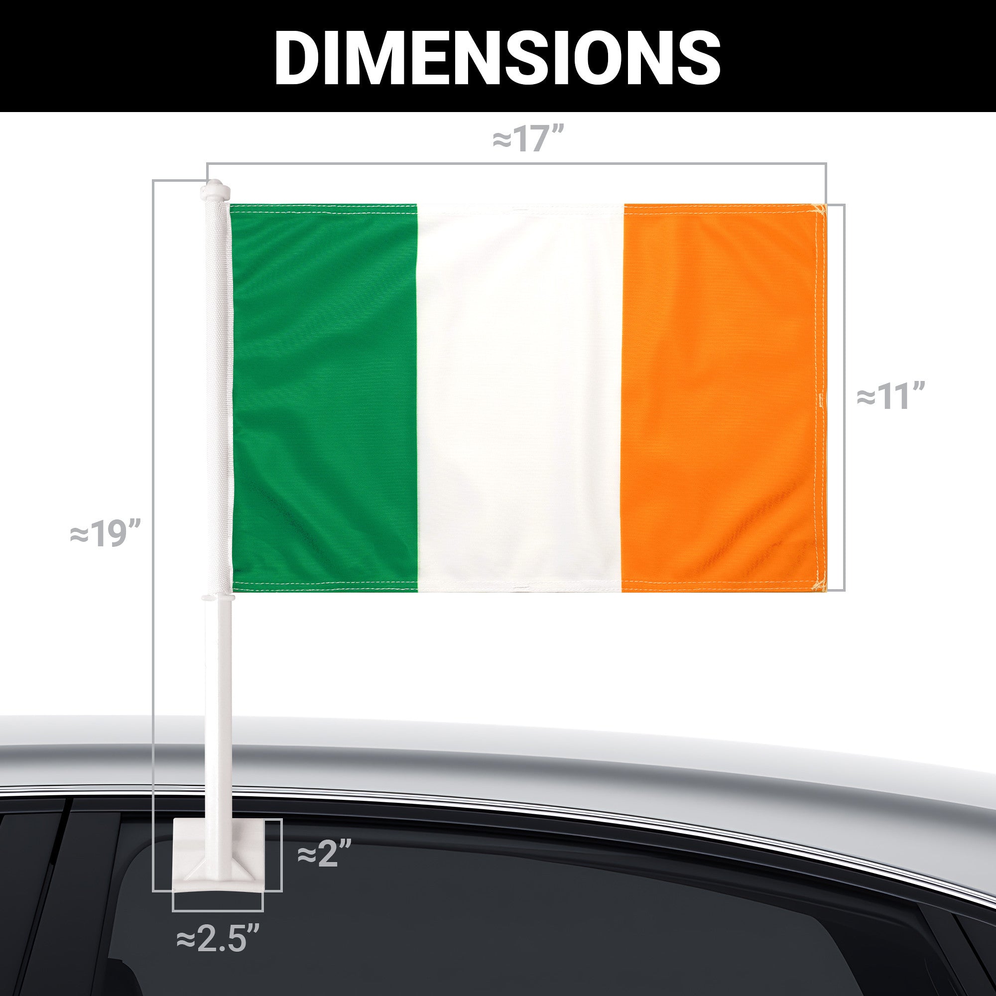 G128 2 Pack: Ireland Irish Car Flag | 11x17 In | Double LiteWeave Pro Series Double Sided Printed 150D Polyester | Flagpole Included | Perfect for Festival Celebrations, Parades