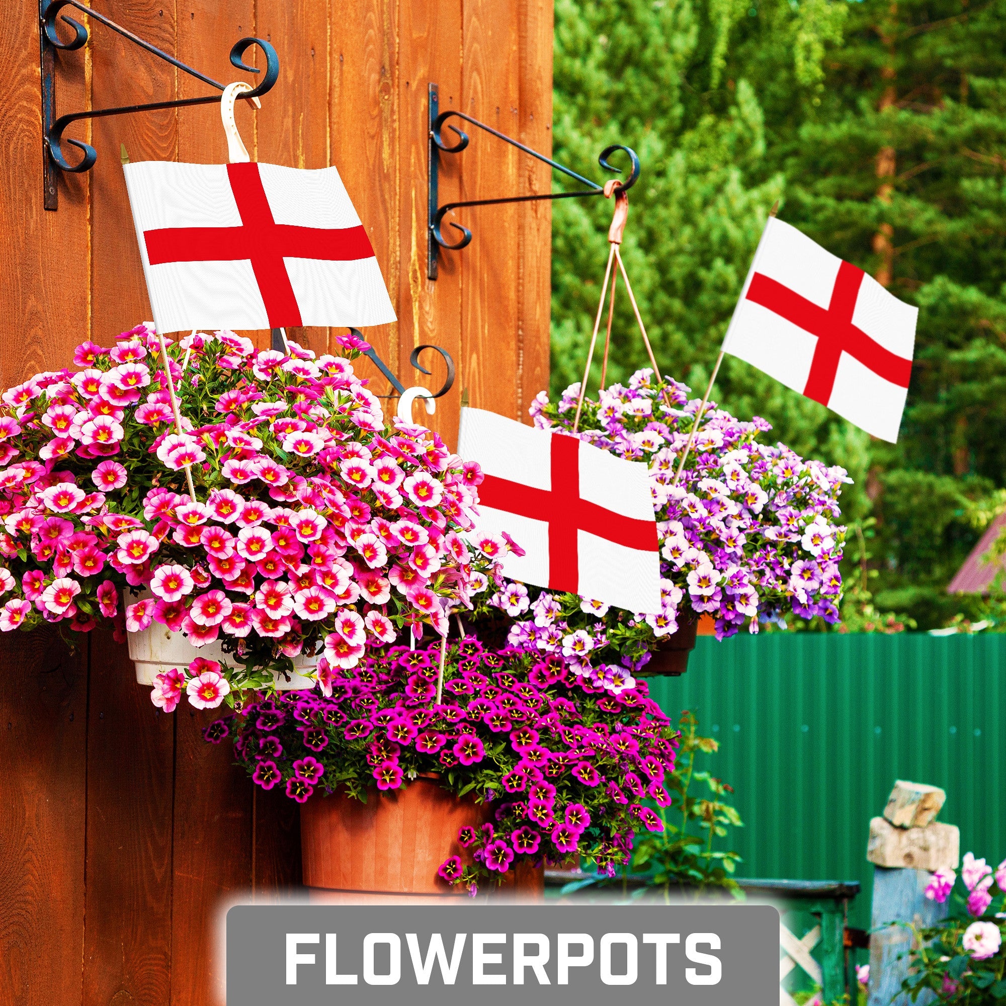 G128 50 Pack Handheld England English Stick Flags | 8x12 In | Printed 150D Polyester, Country Flag, Solid Wooden Stick, Spear Gold Tip