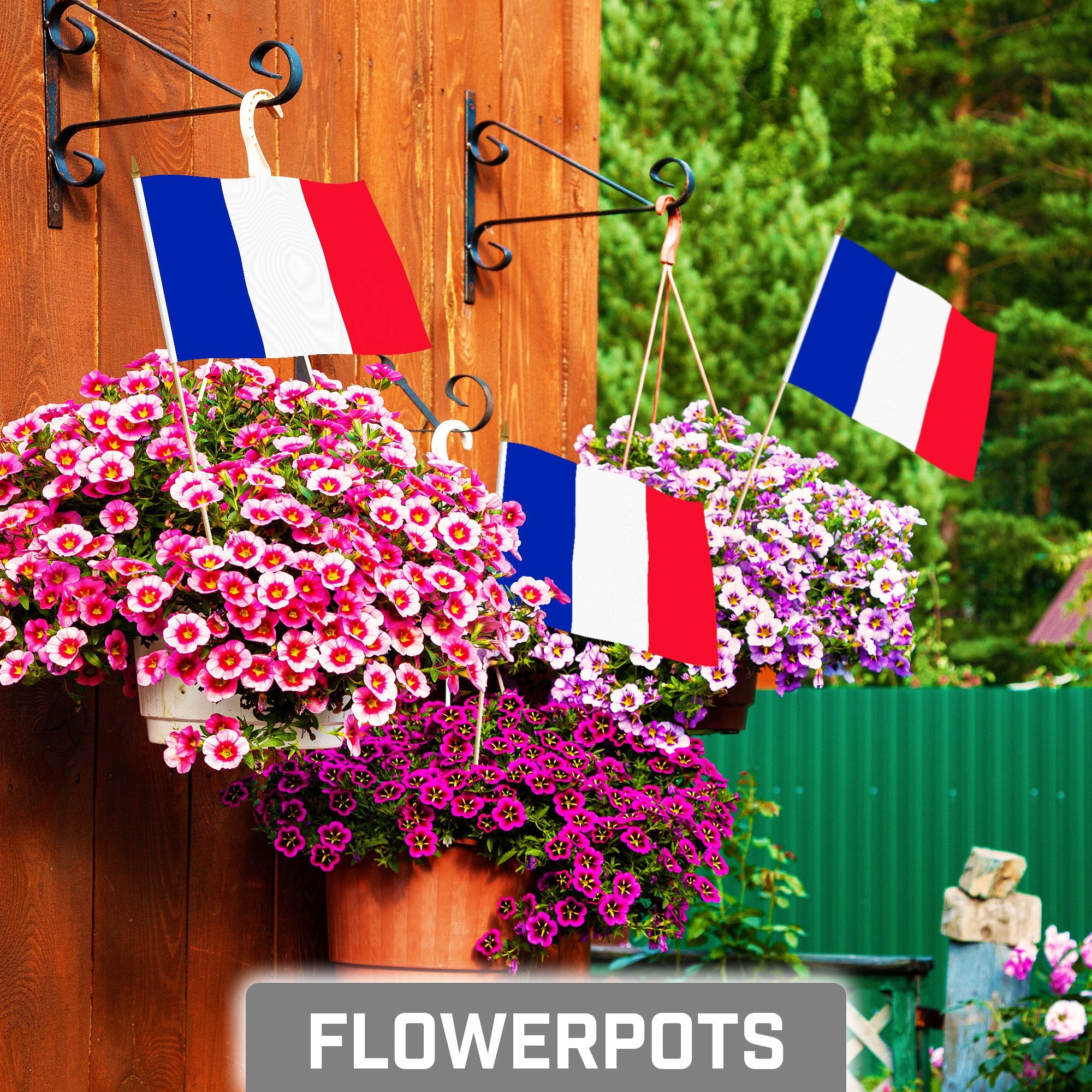 G128 50 Pack Handheld France French Stick Flags | 8x12 In | Printed 150D Polyester, Country Flag, Solid Wooden Stick, Spear Gold Tip