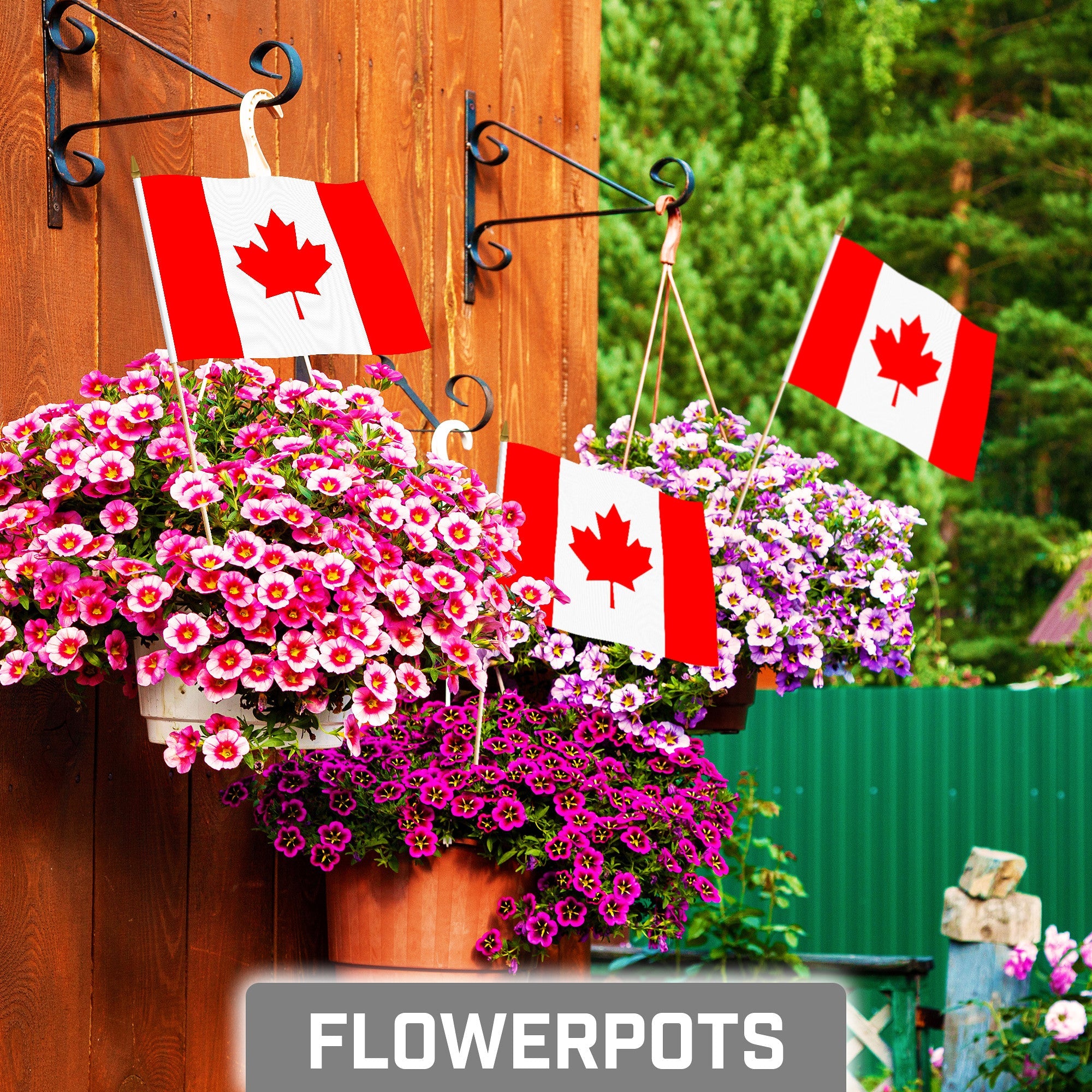 G128 24 Pack Handheld Canada Canadian Stick Flags | 8x12 In | Printed 150D Polyester, Country Flag, Solid Wooden Stick, Spear Gold Tip