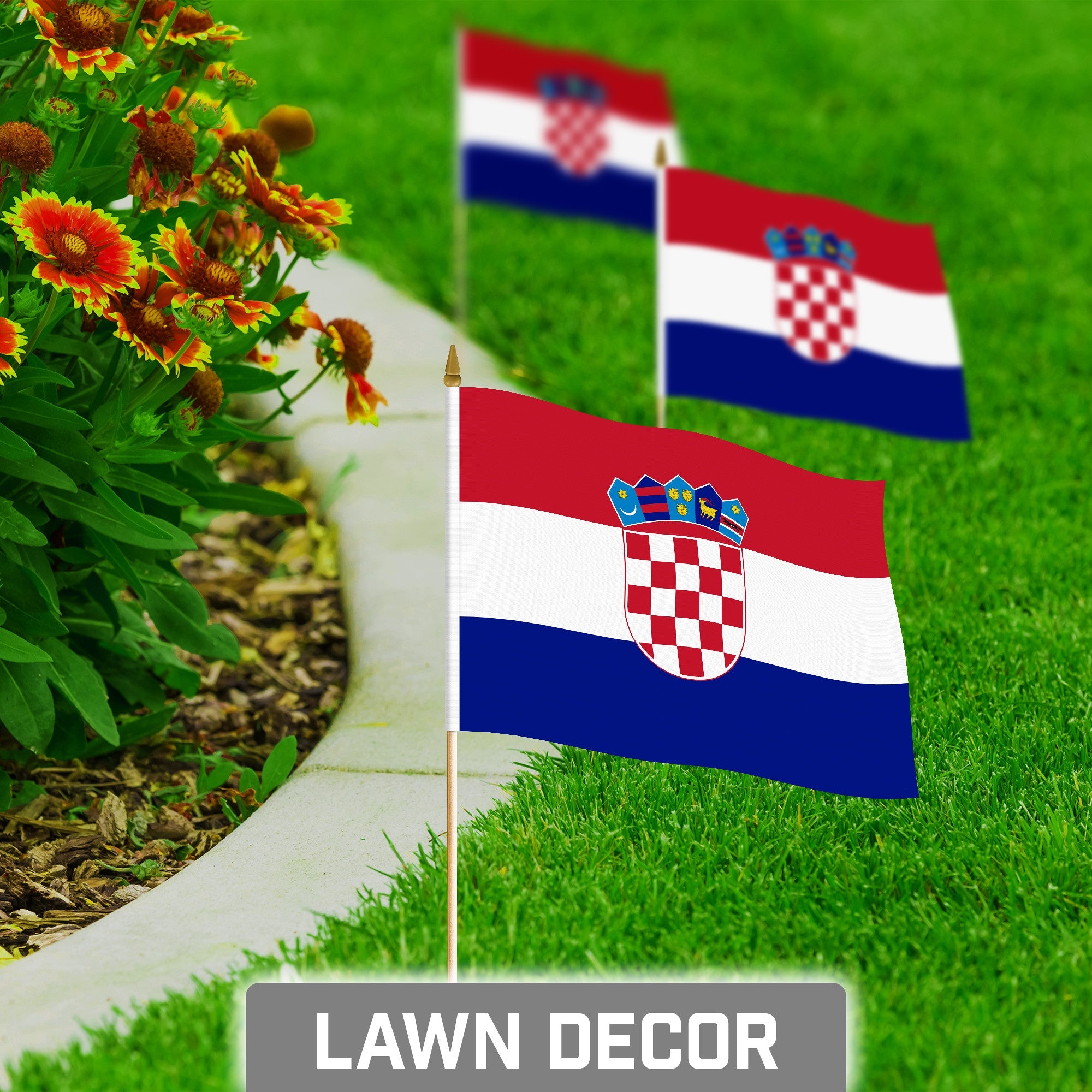 G128 50 Pack Handheld Croatia Croatian Stick Flags | 8x12 In | Printed 150D Polyester, Country Flag, Solid Wooden Stick, Spear Gold Tip