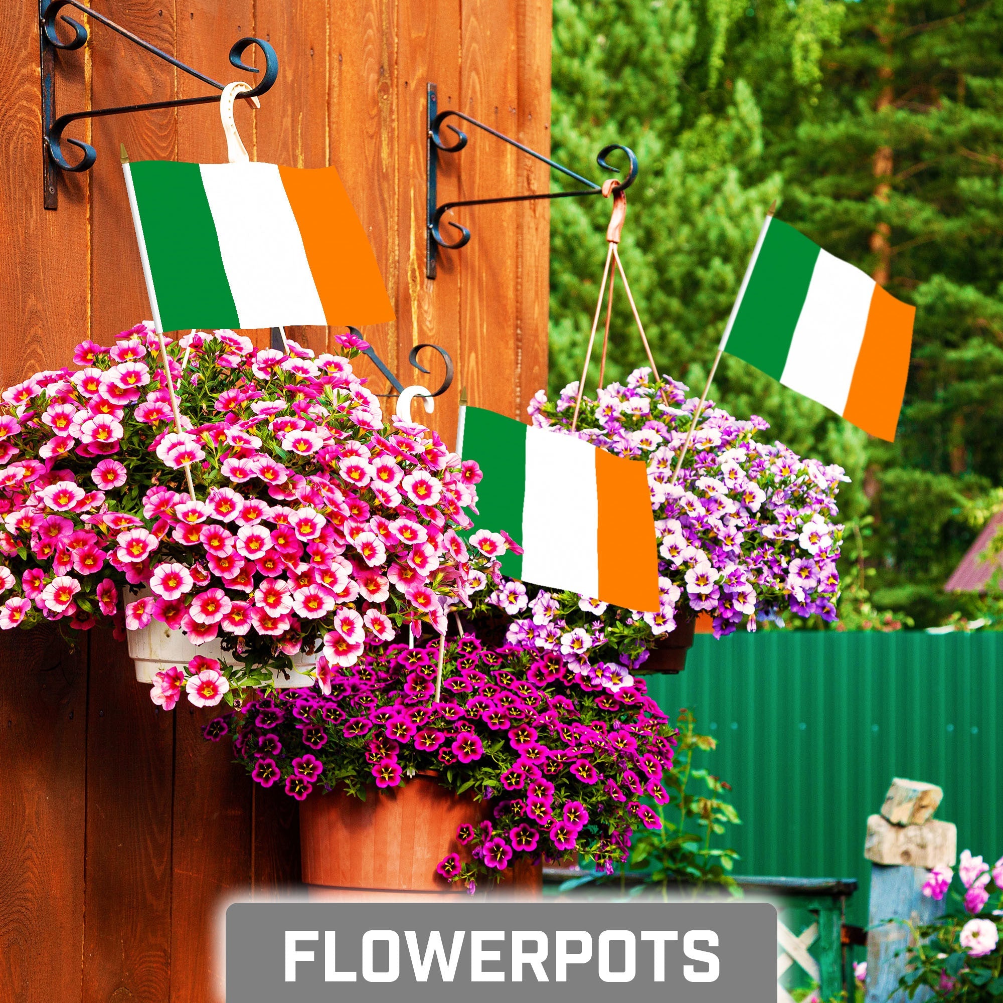 G128 30 Pack Handheld Ireland Irish Stick Flags | 8x12 In | Printed 150D Polyester, Country Flag, Solid Wooden Stick, Spear Gold Tip