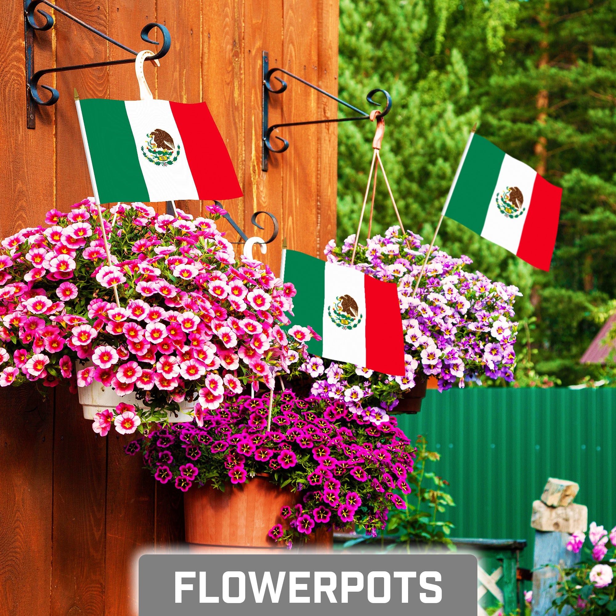 G128 24 Pack Handheld Mexico Mexican Stick Flags | 8x12 In | Printed 150D Polyester, Country Flag, Solid Wooden Stick, Spear Gold Tip
