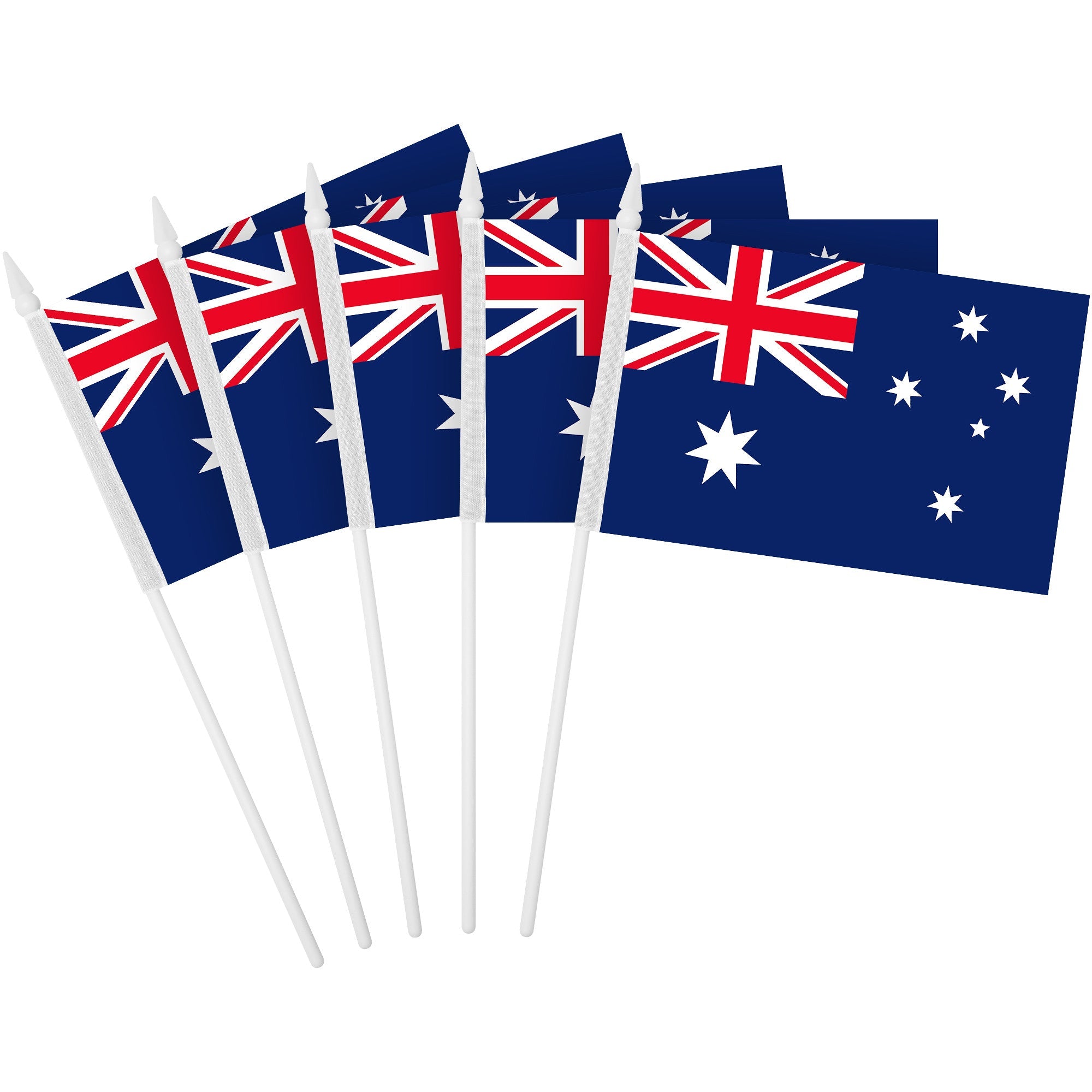 Pack Handheld Australia Australian Stick Flags | 4x6 In | Printed 150D Polyester, Country Flag, Solid Plastic Stick, Spear White Tip
