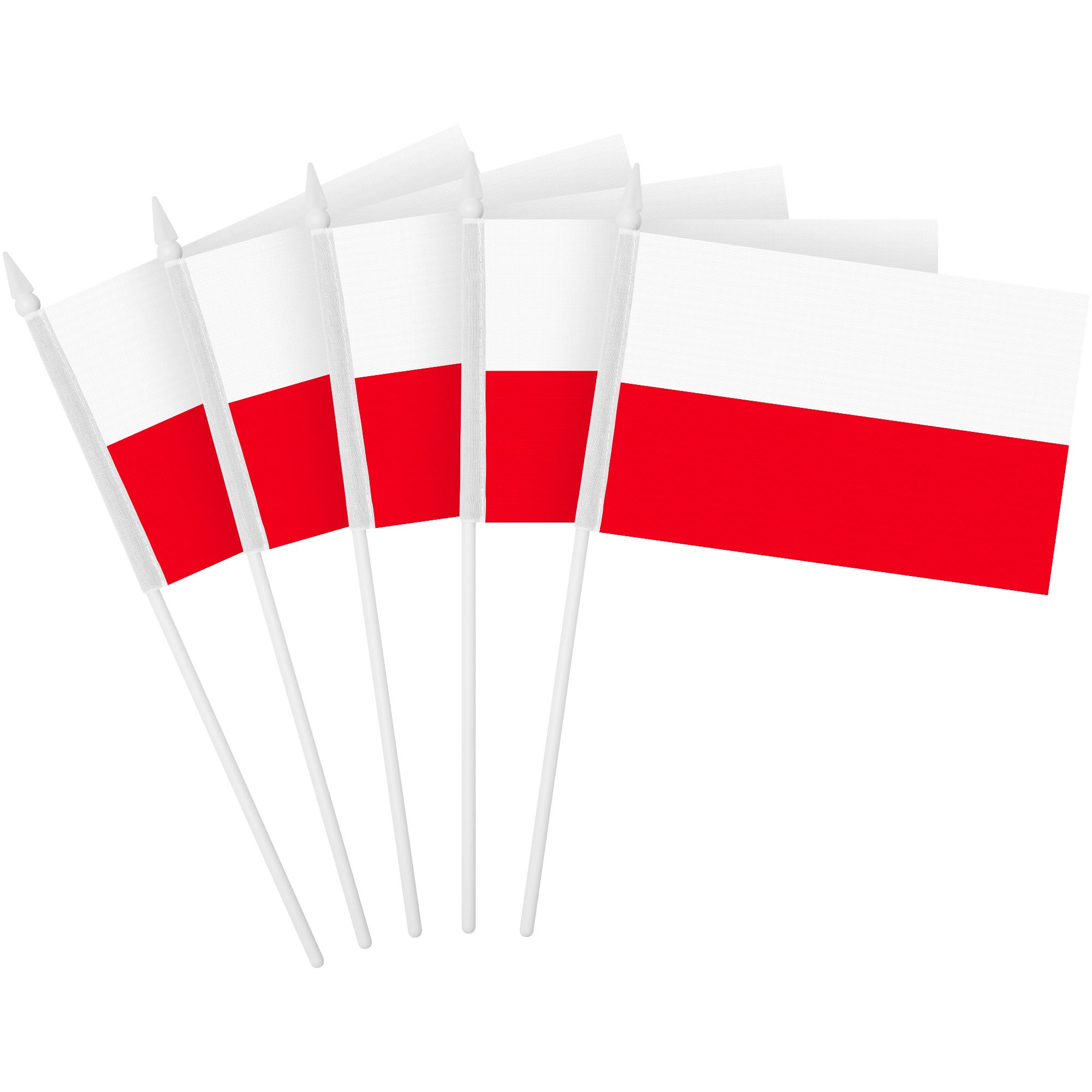 G128 12 Pack Handheld Poland Polish Stick Flags | 4x6 In | Printed 150D Polyester, Country Flag, Solid Plastic Stick, Spear White Tip