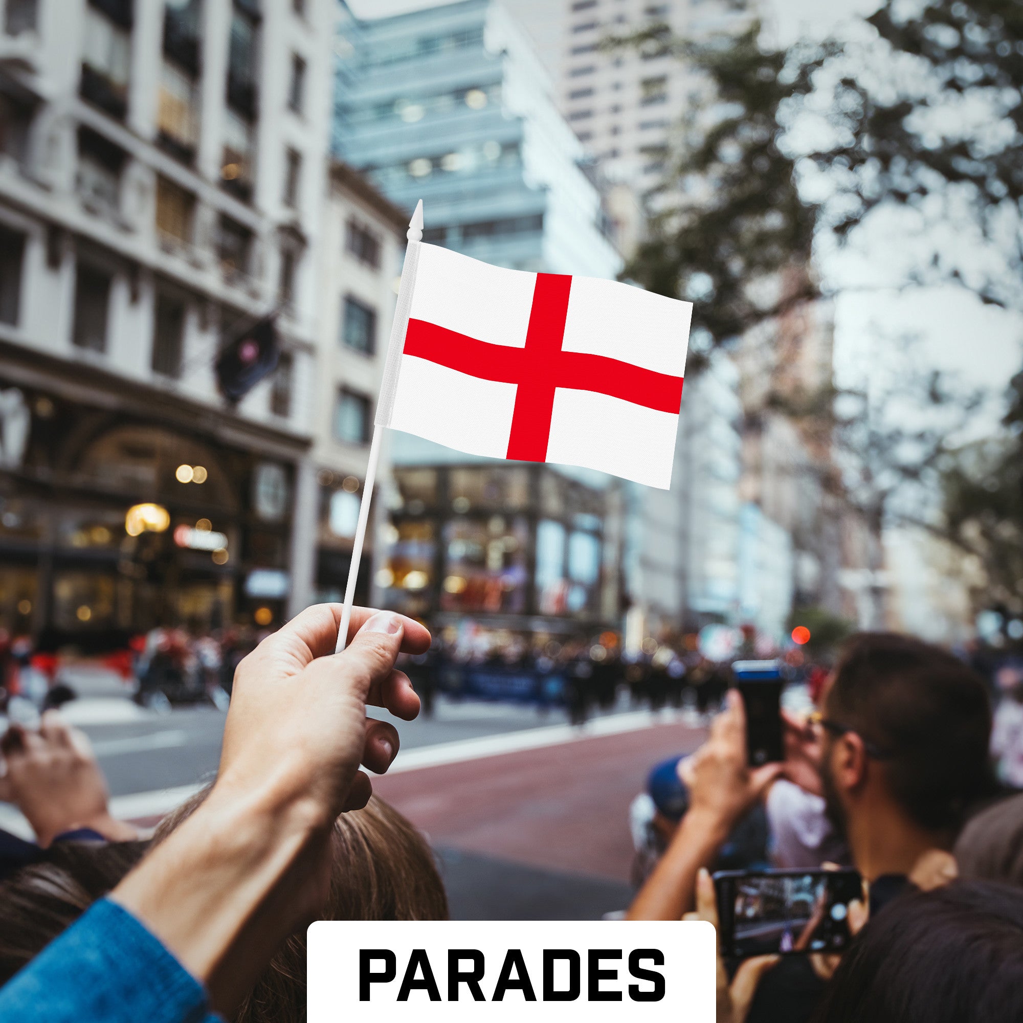 G128 24 Pack Handheld England English Stick Flags | 4x6 In | Printed 150D Polyester, Country Flag, Solid Plastic Stick, Spear White Tip
