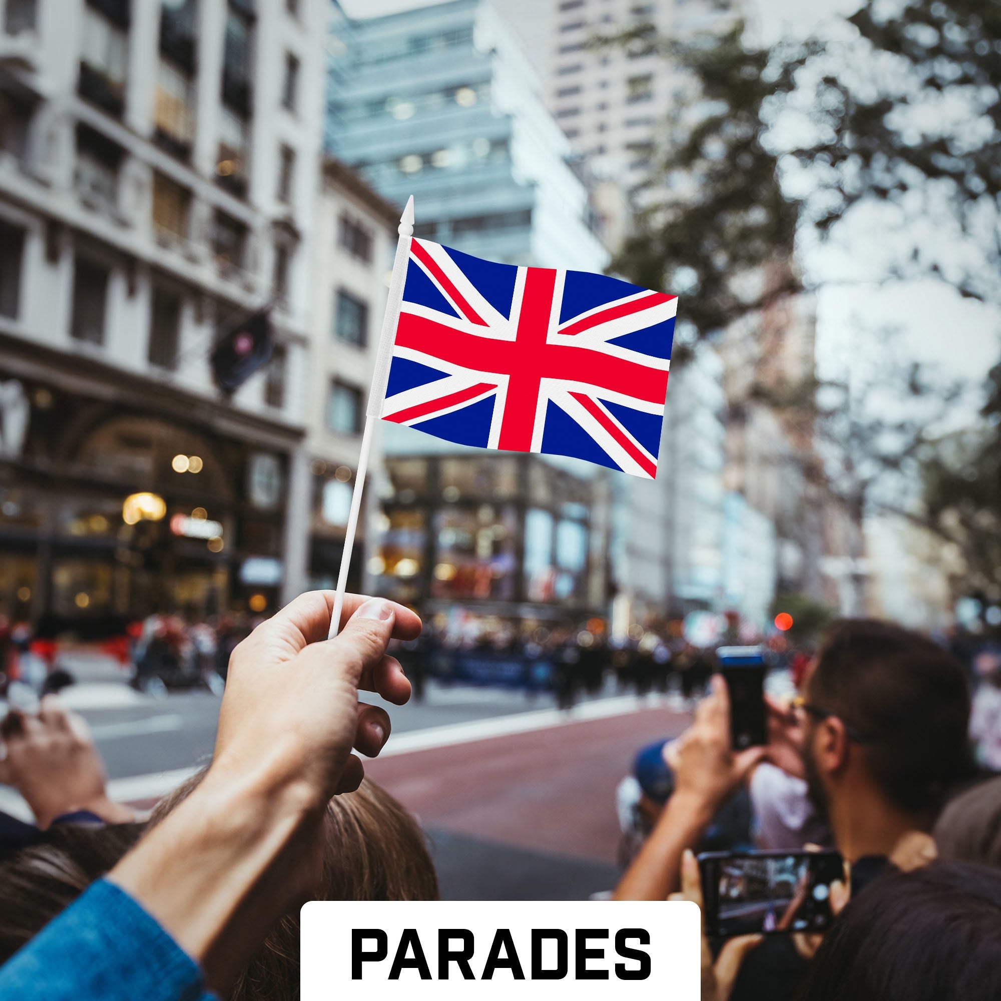 G128 12 Pack Handheld United Kingdom UK Stick Flags | 4x6 In | Printed 150D Polyester, Country Flag, Solid Plastic Stick, Spear White Tip